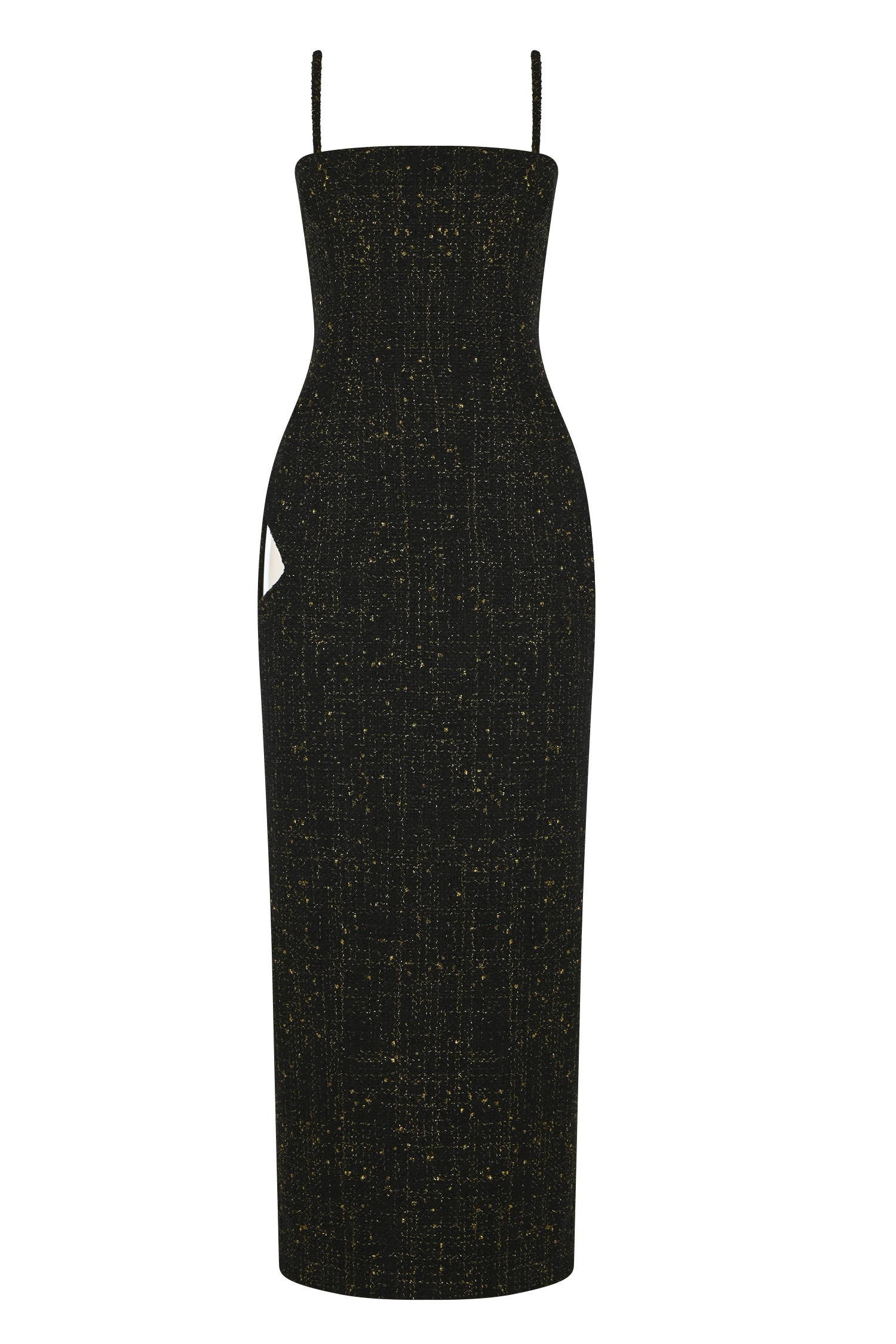 Tweed Maxi Cutout Belly Dress