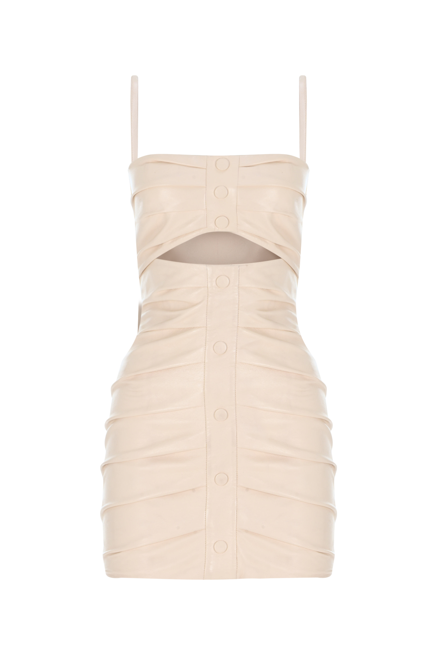 Ruched Leather Mini Dress