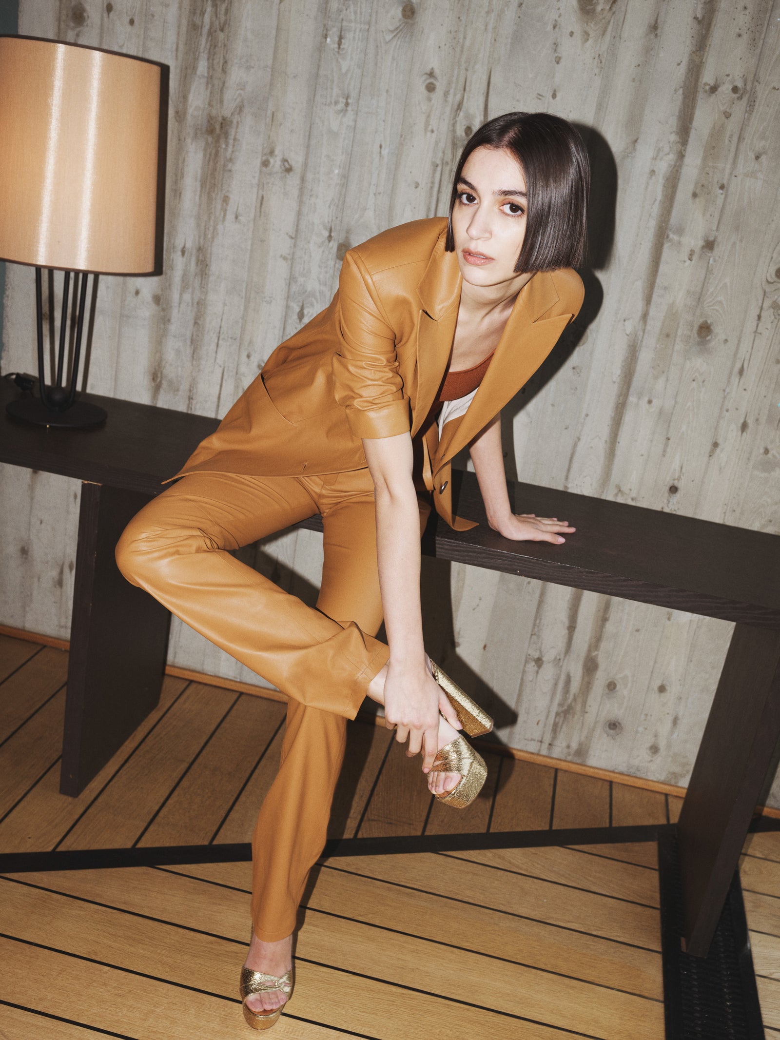 Fitted Leather Blazer