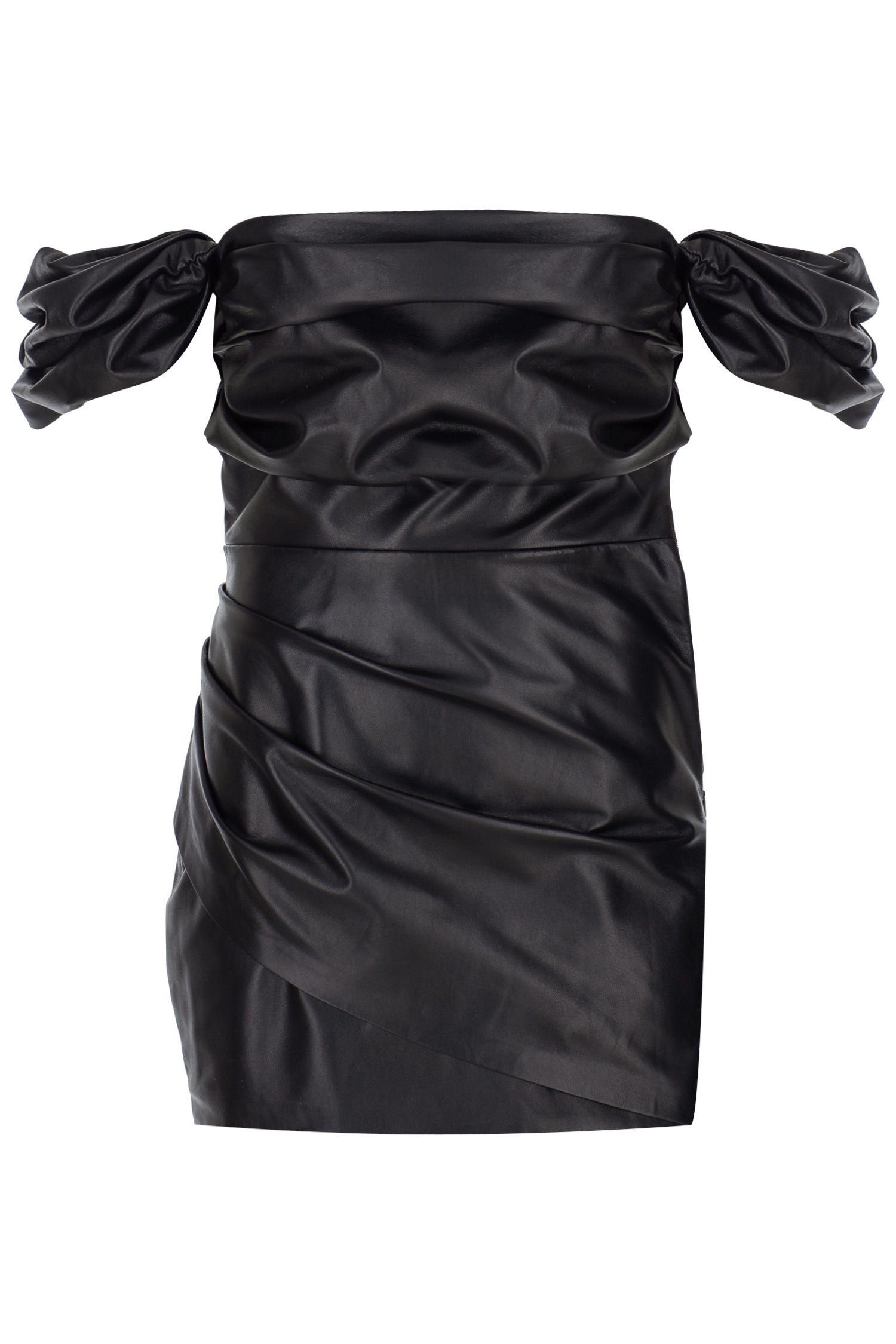 Off the Shoulder Mini Leather Dress