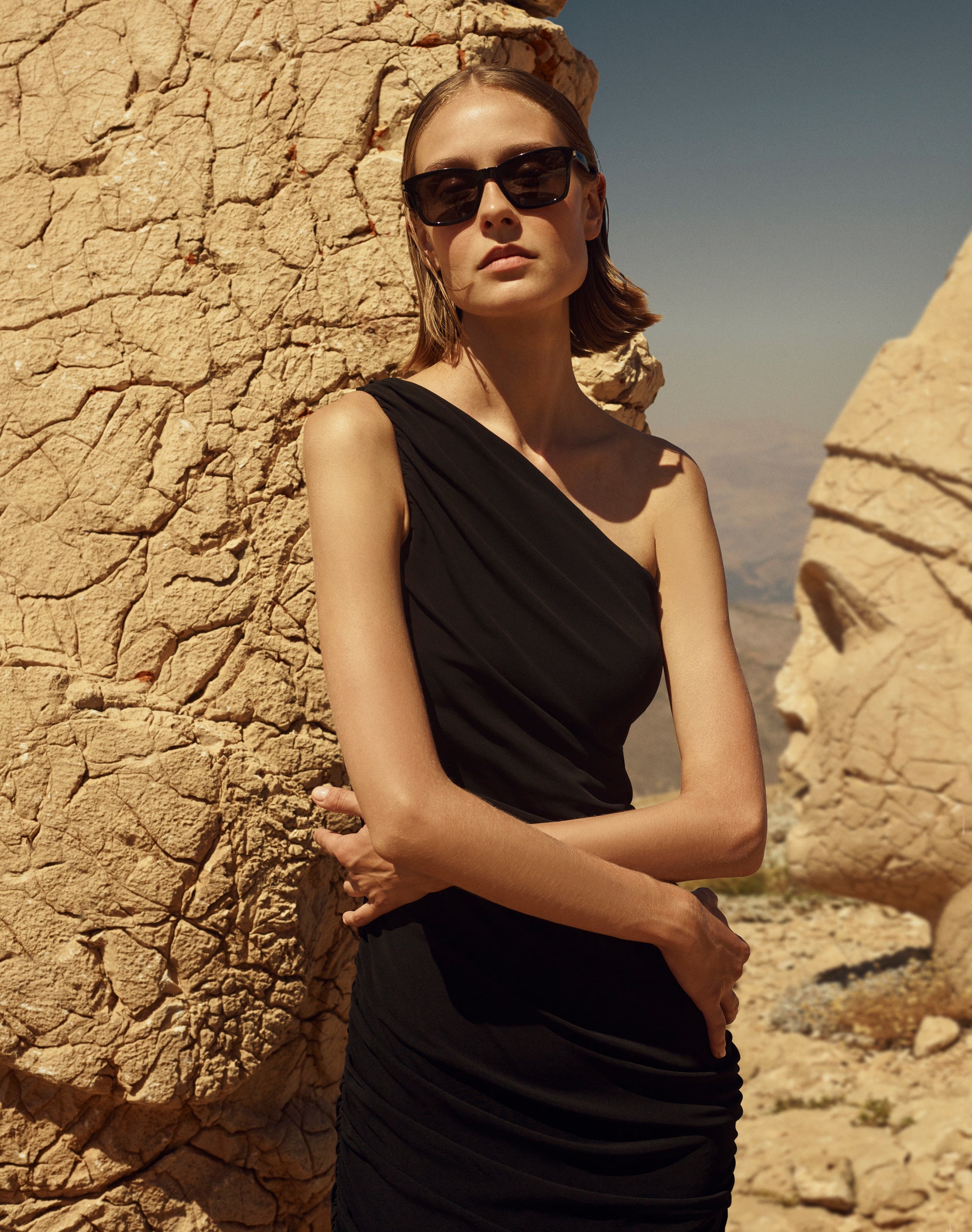 One Shoulder Draped Jersey Dress