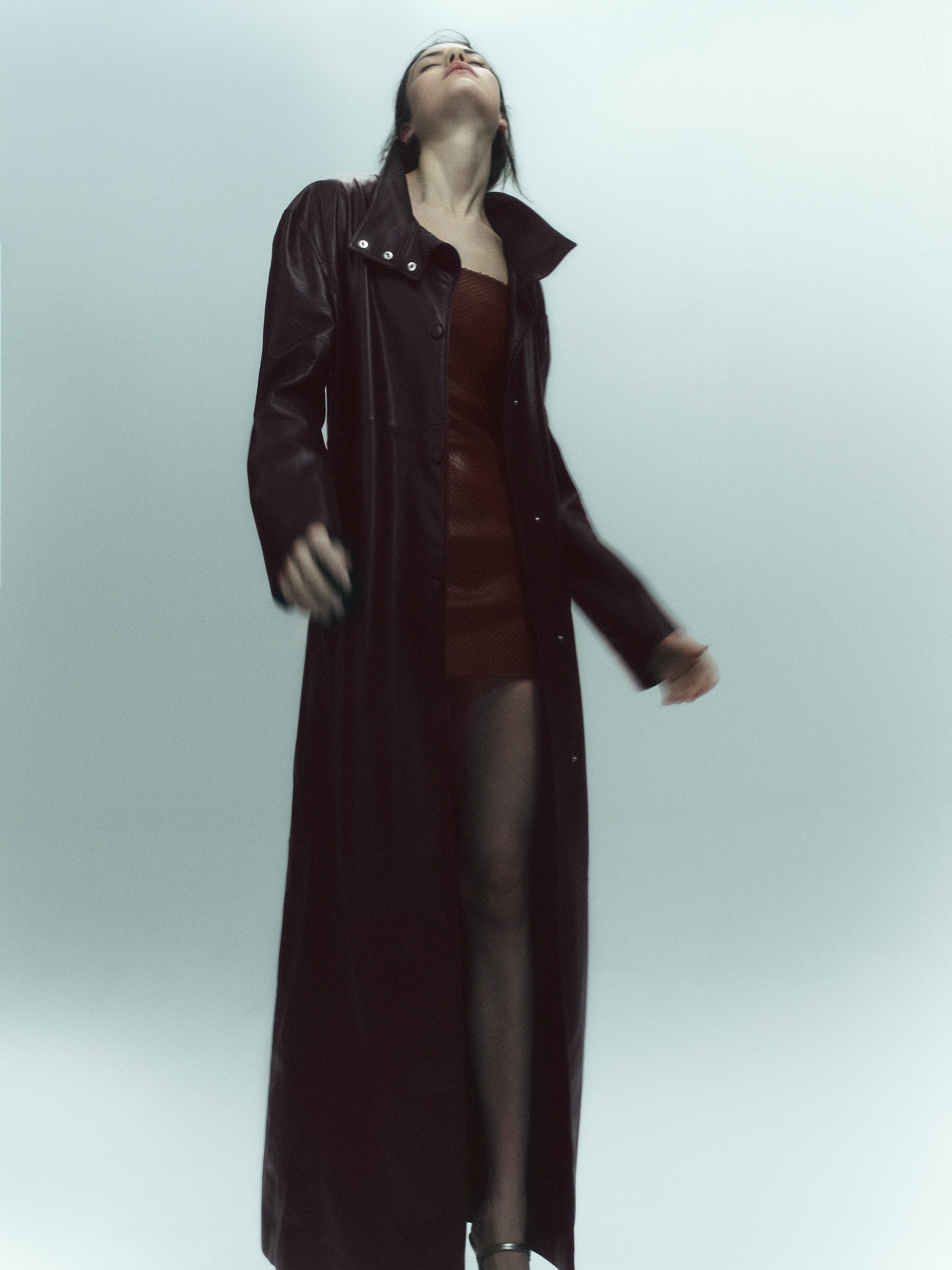 Oversize Halterneck Leather Trenchcoat