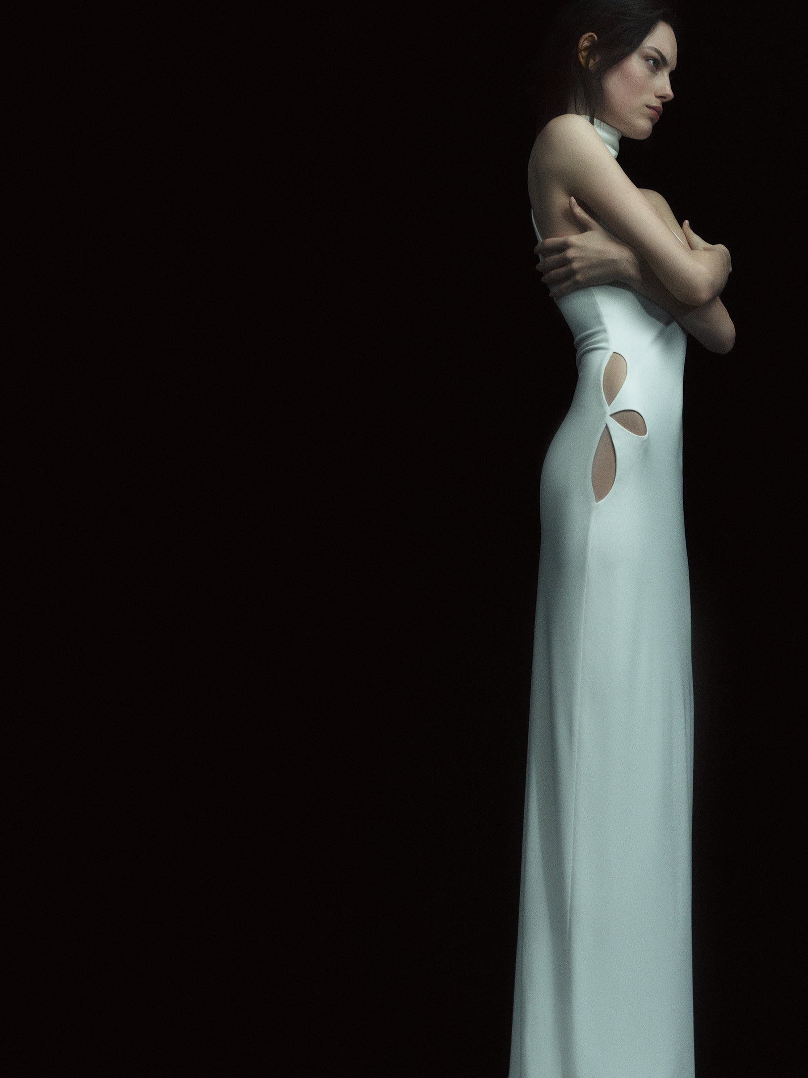 Halterneck Leaf Cutout Maxi Jersey Dress