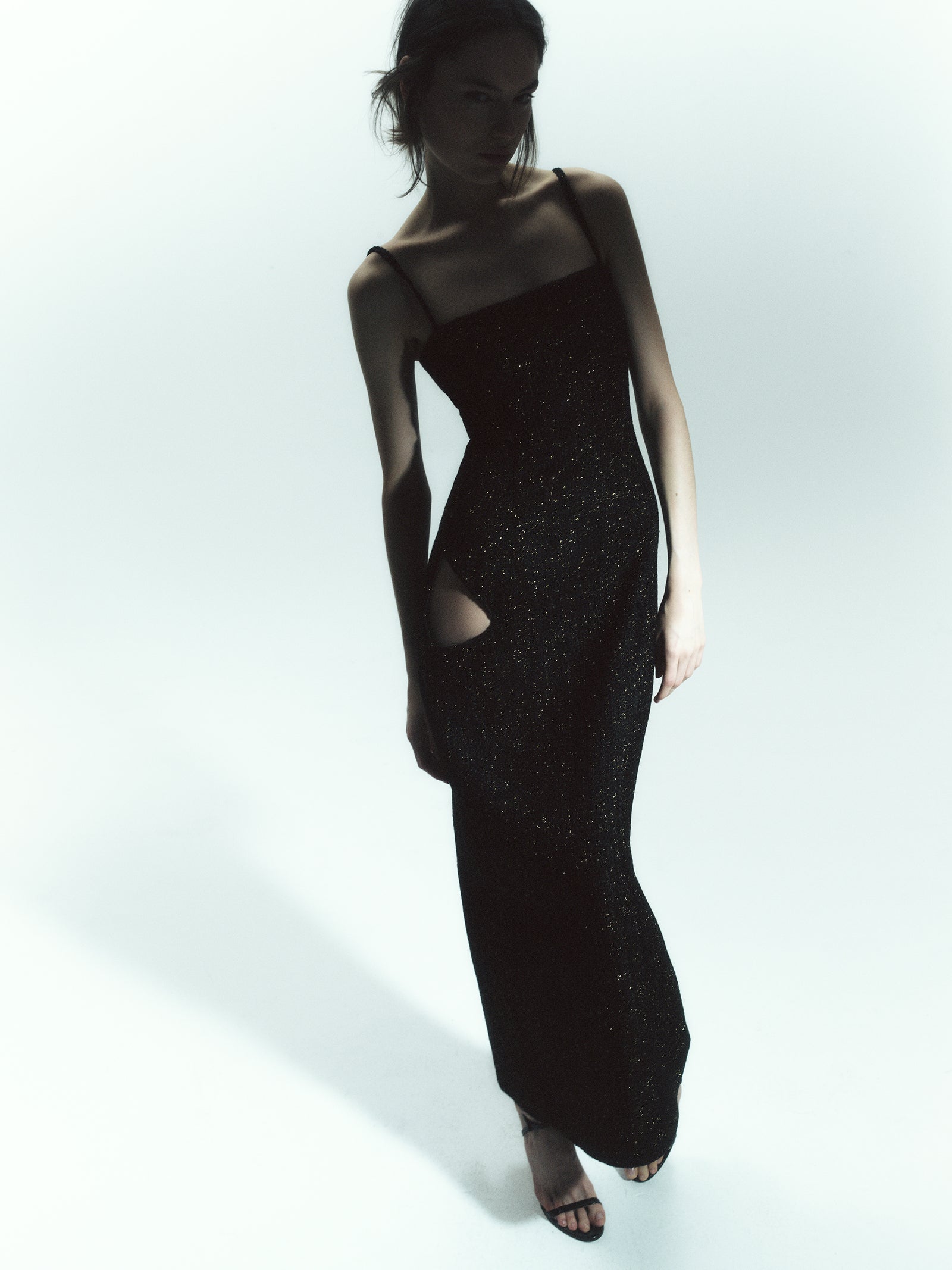 Tweed Maxi Cutout Belly Dress