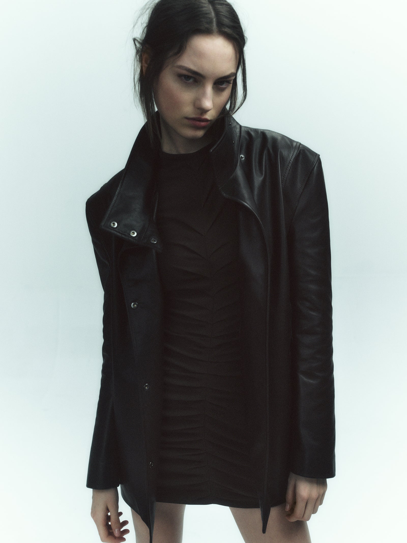Oversize Halterneck Leather Biker Jacket