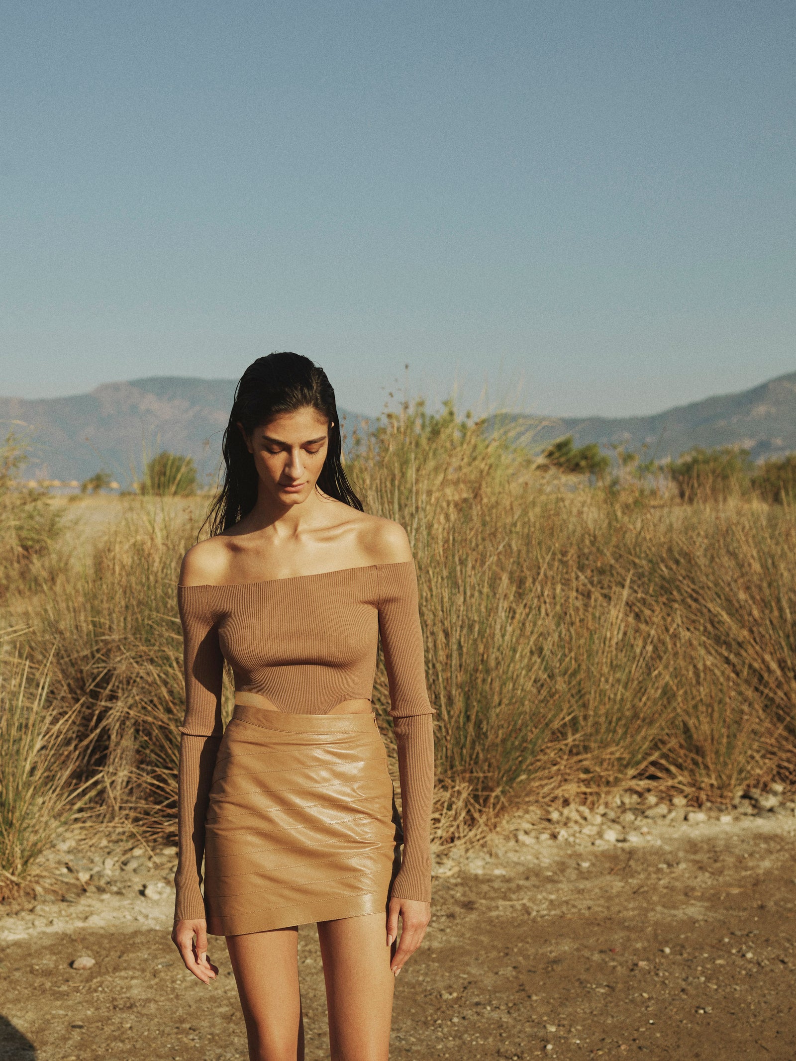 Asymmetric Mini Leather Skirt