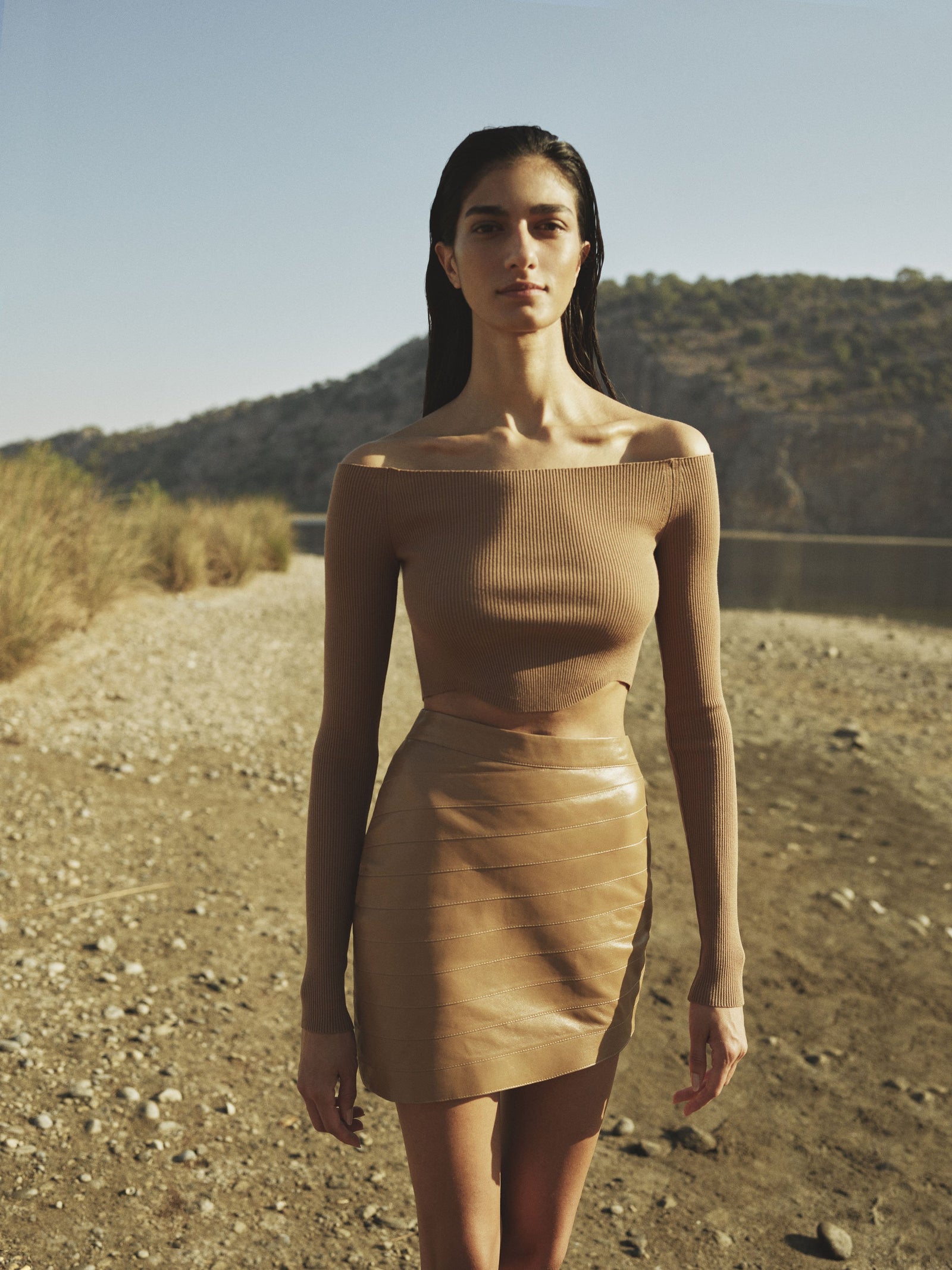 Asymmetric Mini Leather Skirt