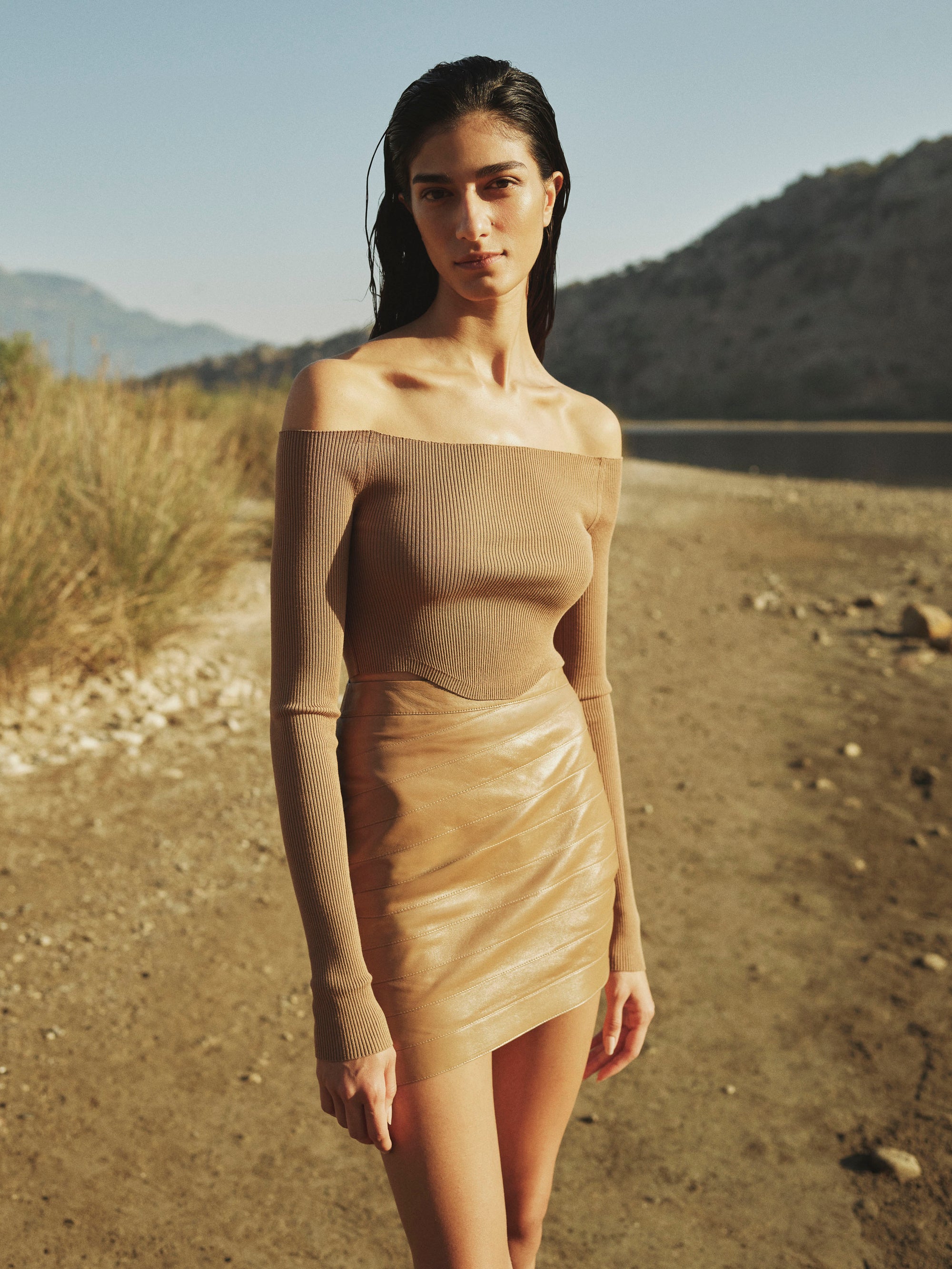 Asymmetric Mini Leather Skirt