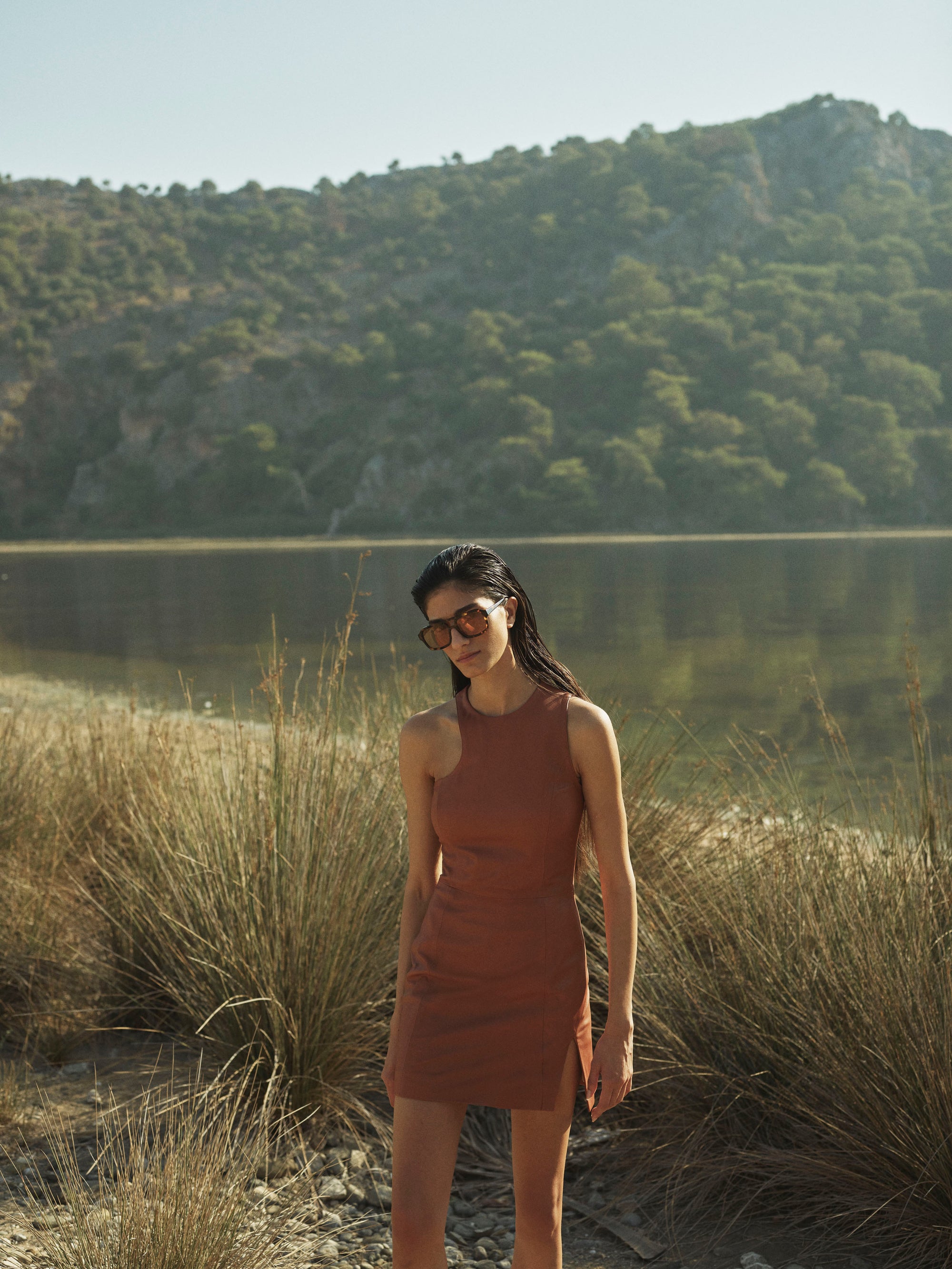 Asymmetric Mini Leather Dress