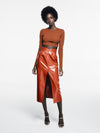 Midi Slit Leather Skirt