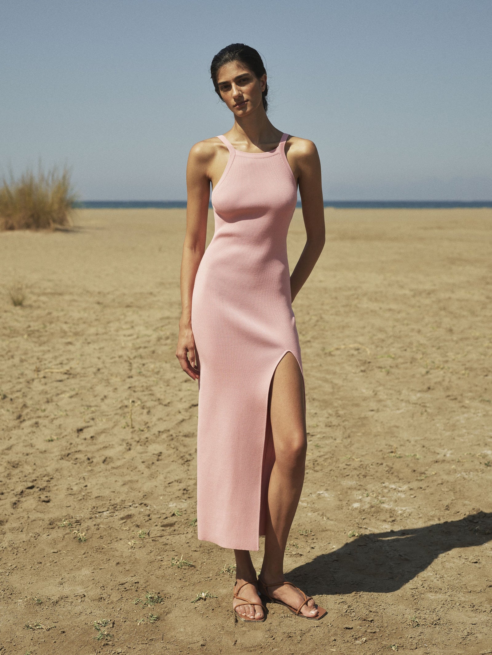 Halterneck Midi Knit Dress