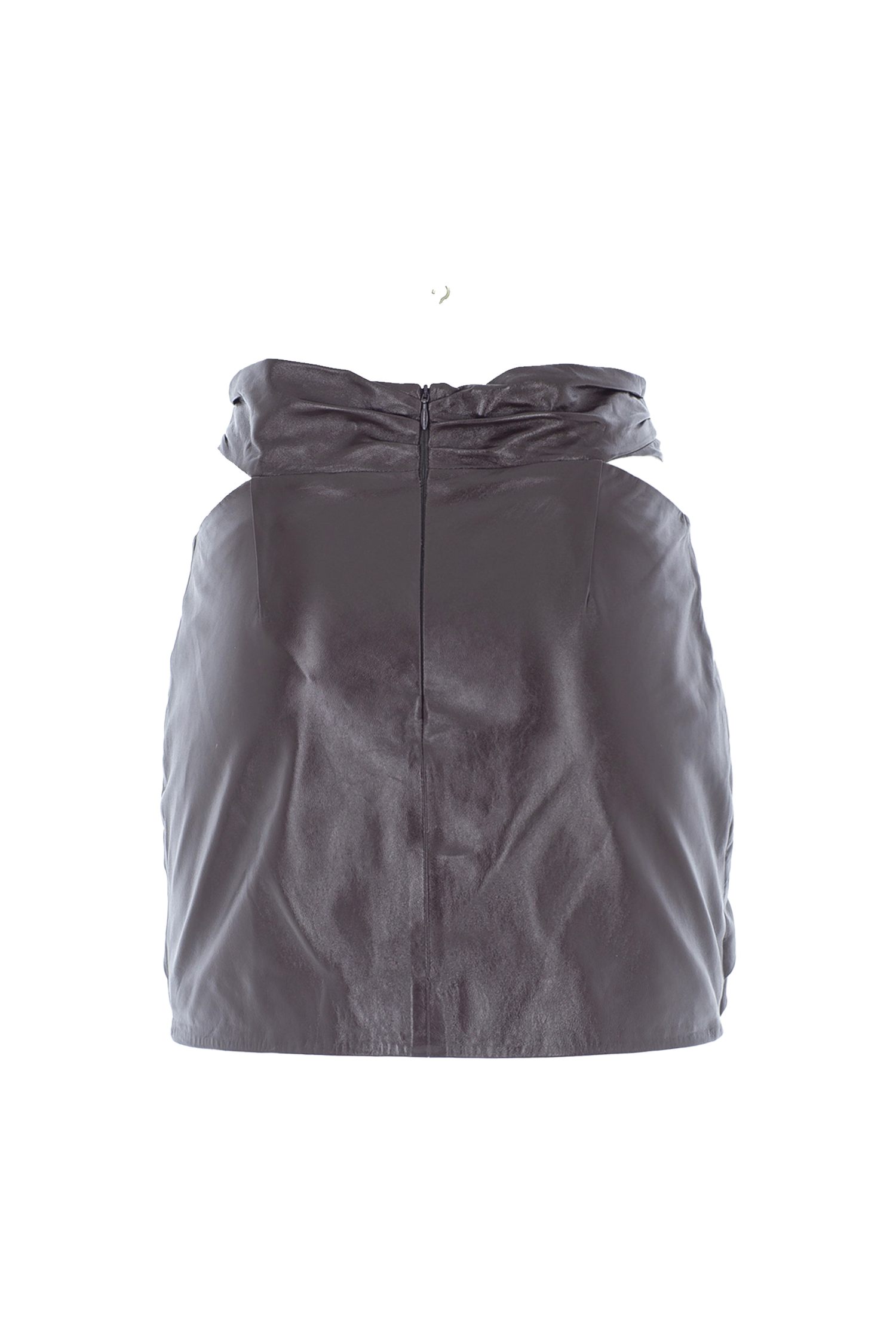 Ruched Cut-Out MiniLeather Skirt