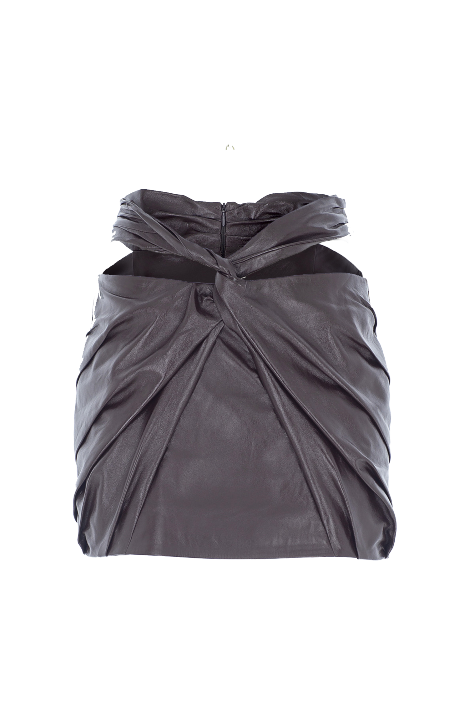 Ruched Cut-Out MiniLeather Skirt