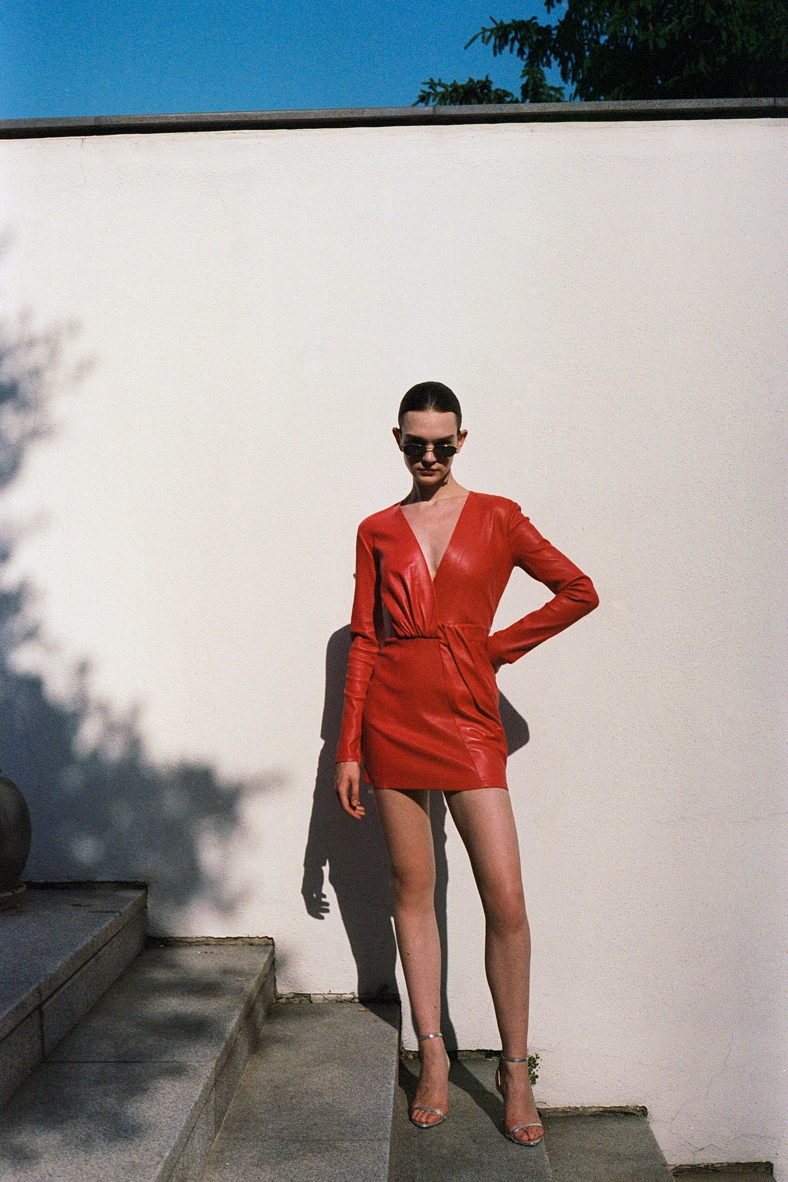 V Neck Stretch Leather
Mini Dress