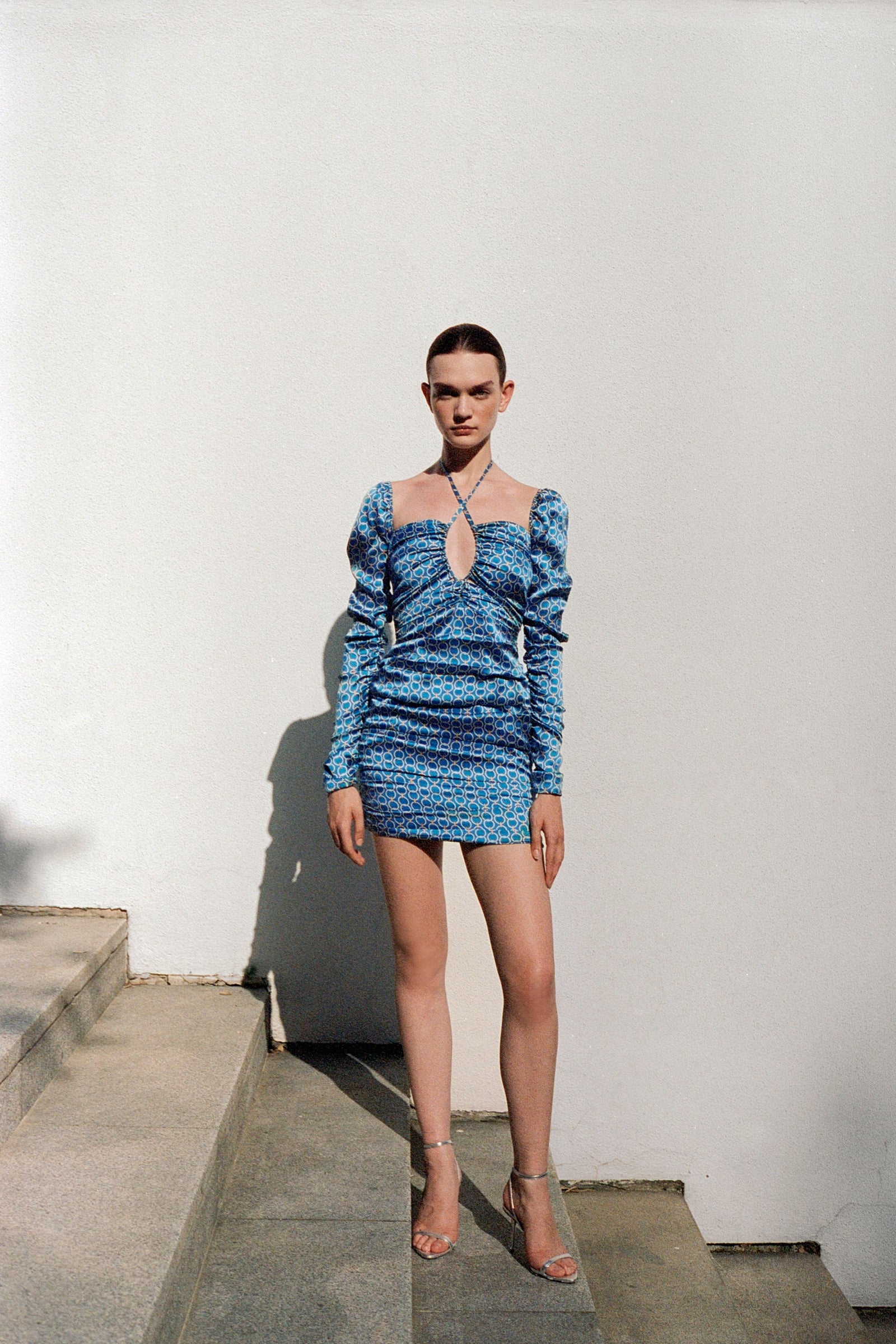 Ruched Mini Silk Dress