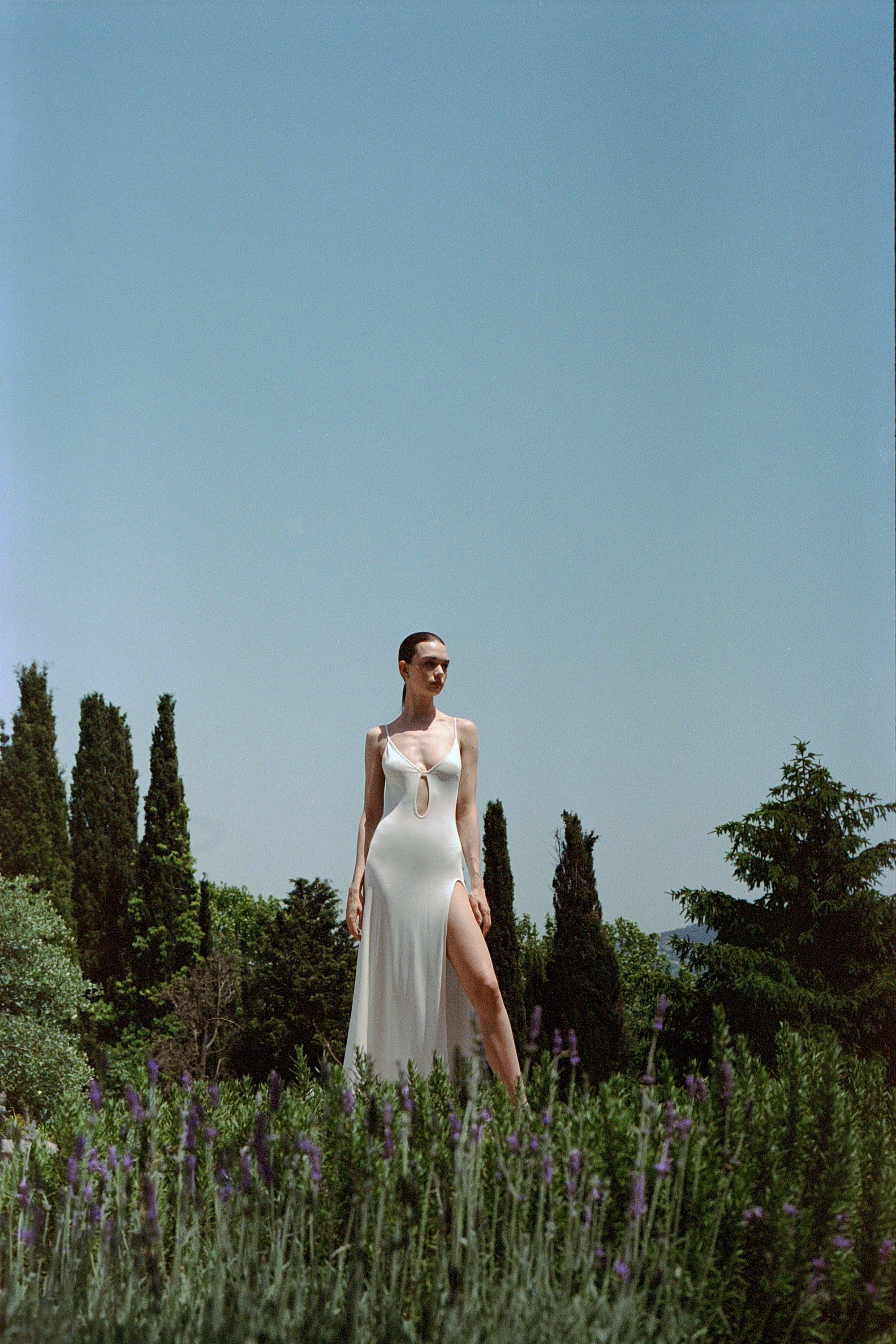 Drop V Neck Midi Jersey Dress