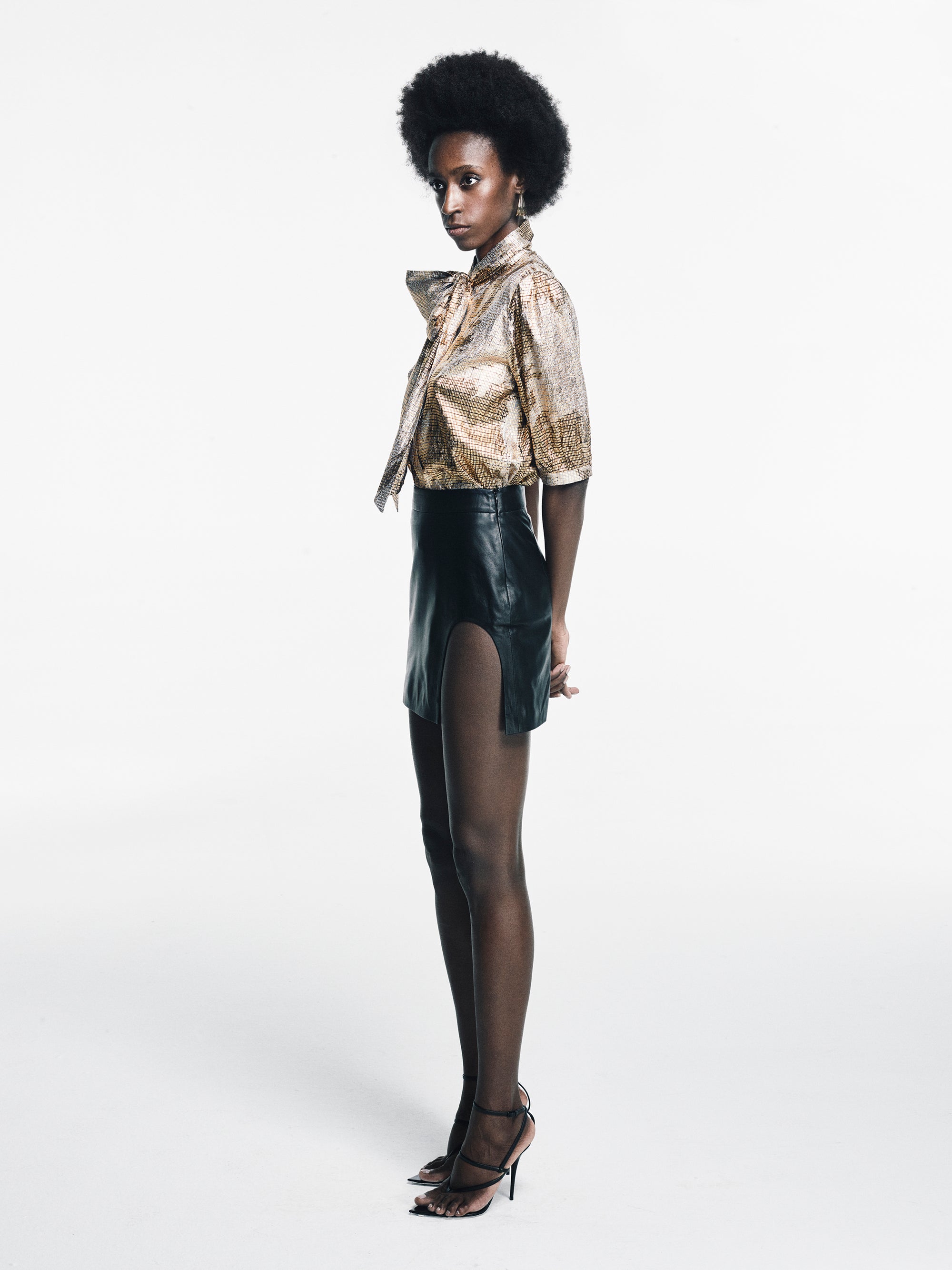 Mini U Slit Leather Skirt