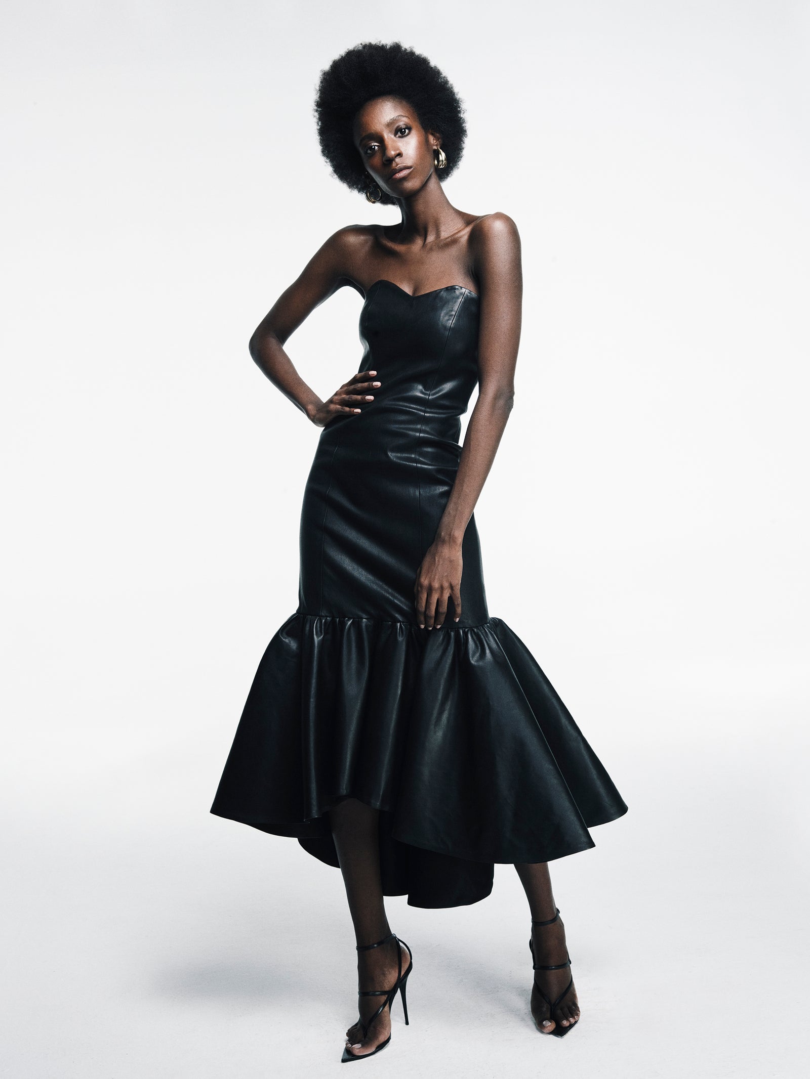 Strapless Midi Leather
Dress