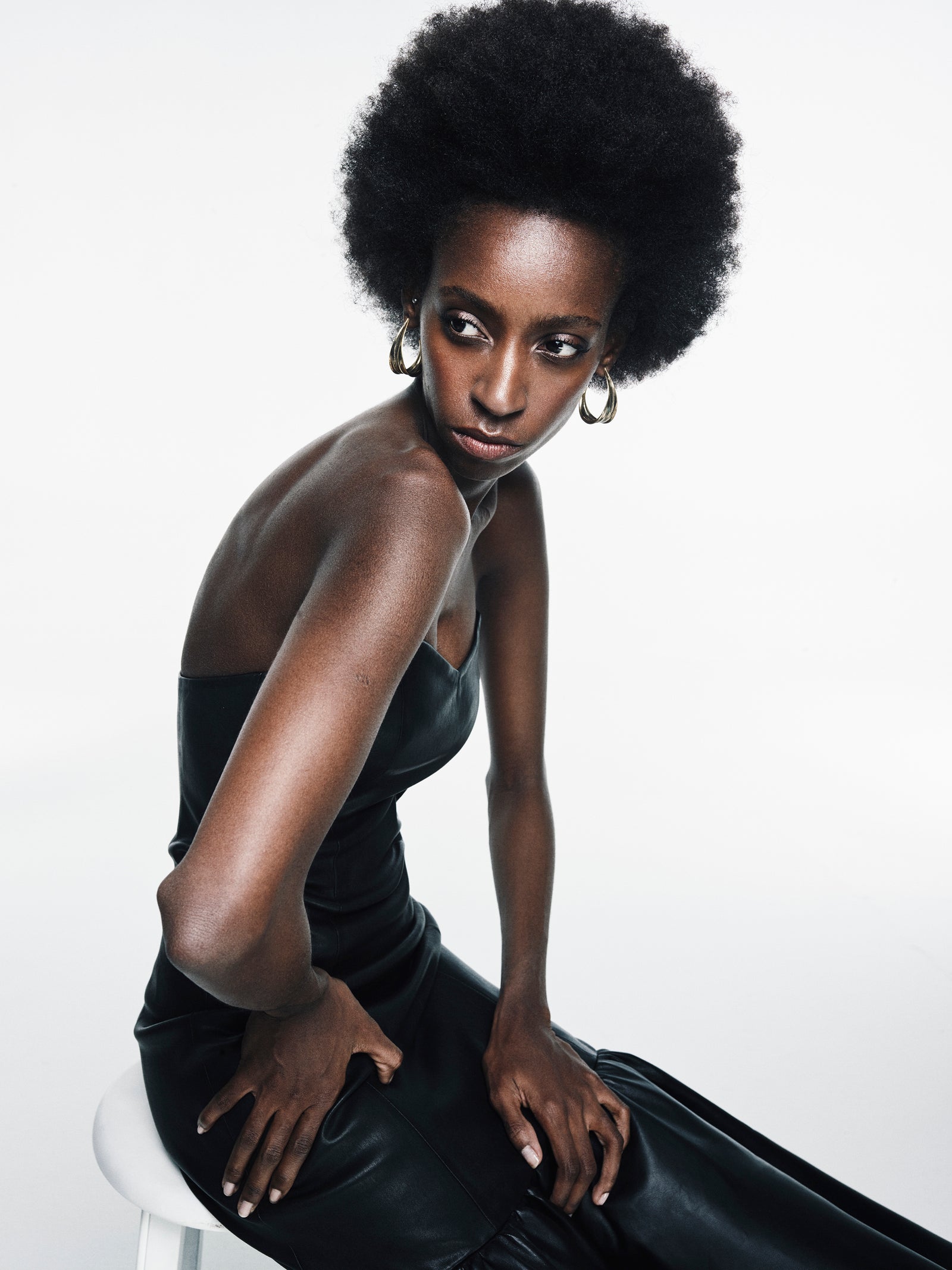 Strapless Midi Leather
Dress