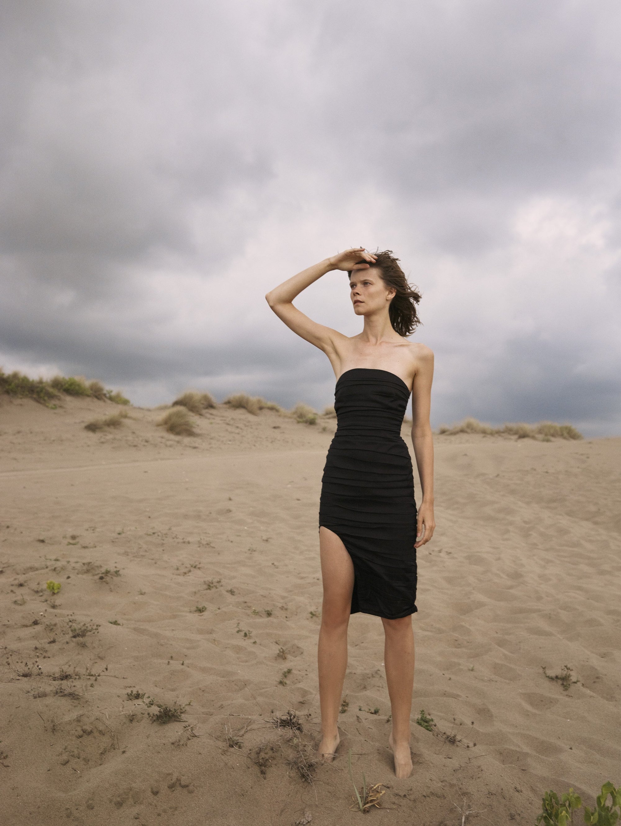 Strapless Ruched Midi Dress