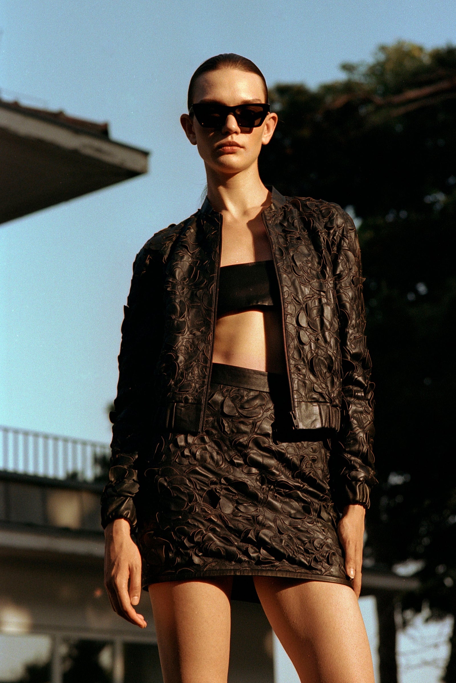 Rose Laser Cut Leather
Bomber
