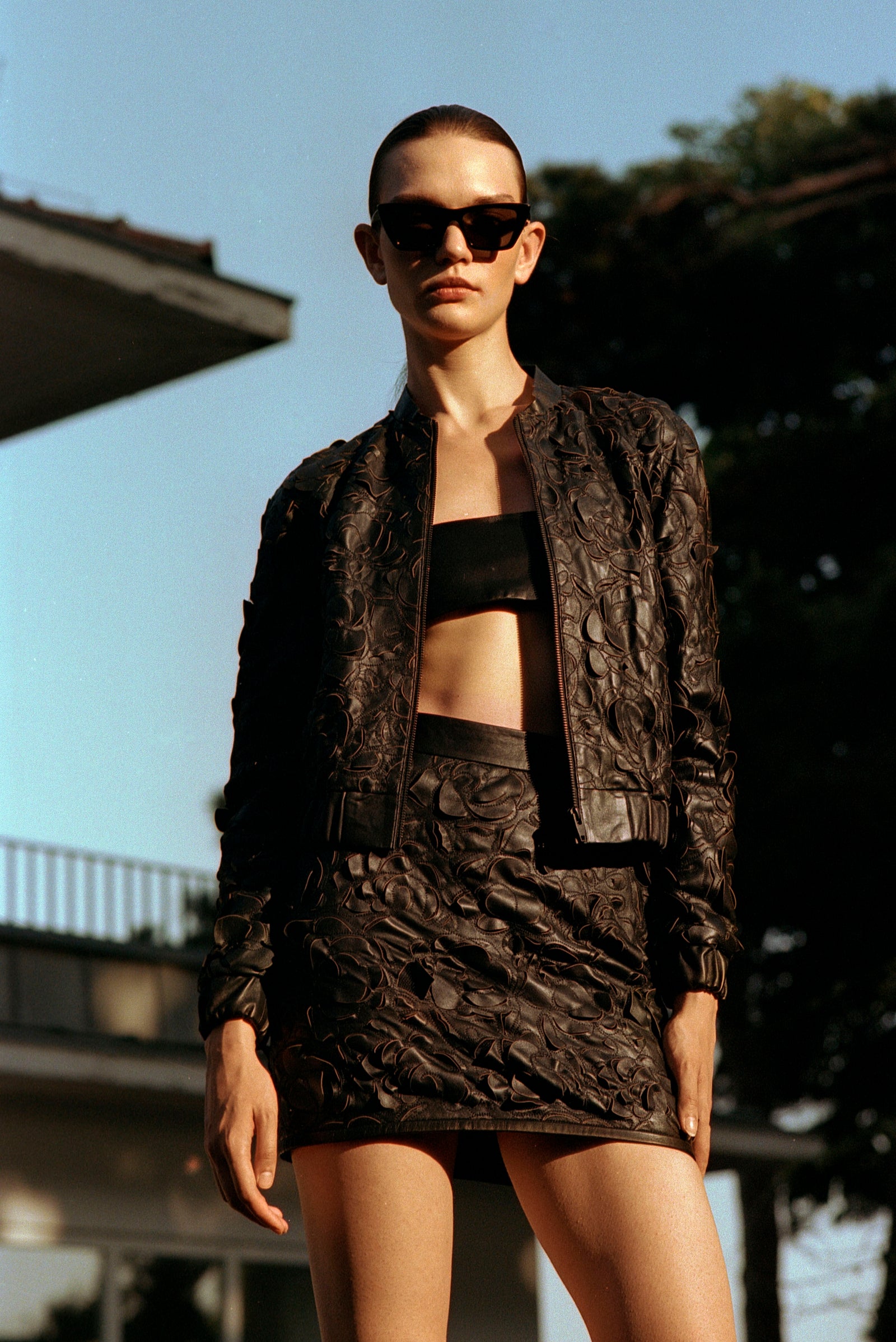 Rose Laser Cut Leather
Bomber