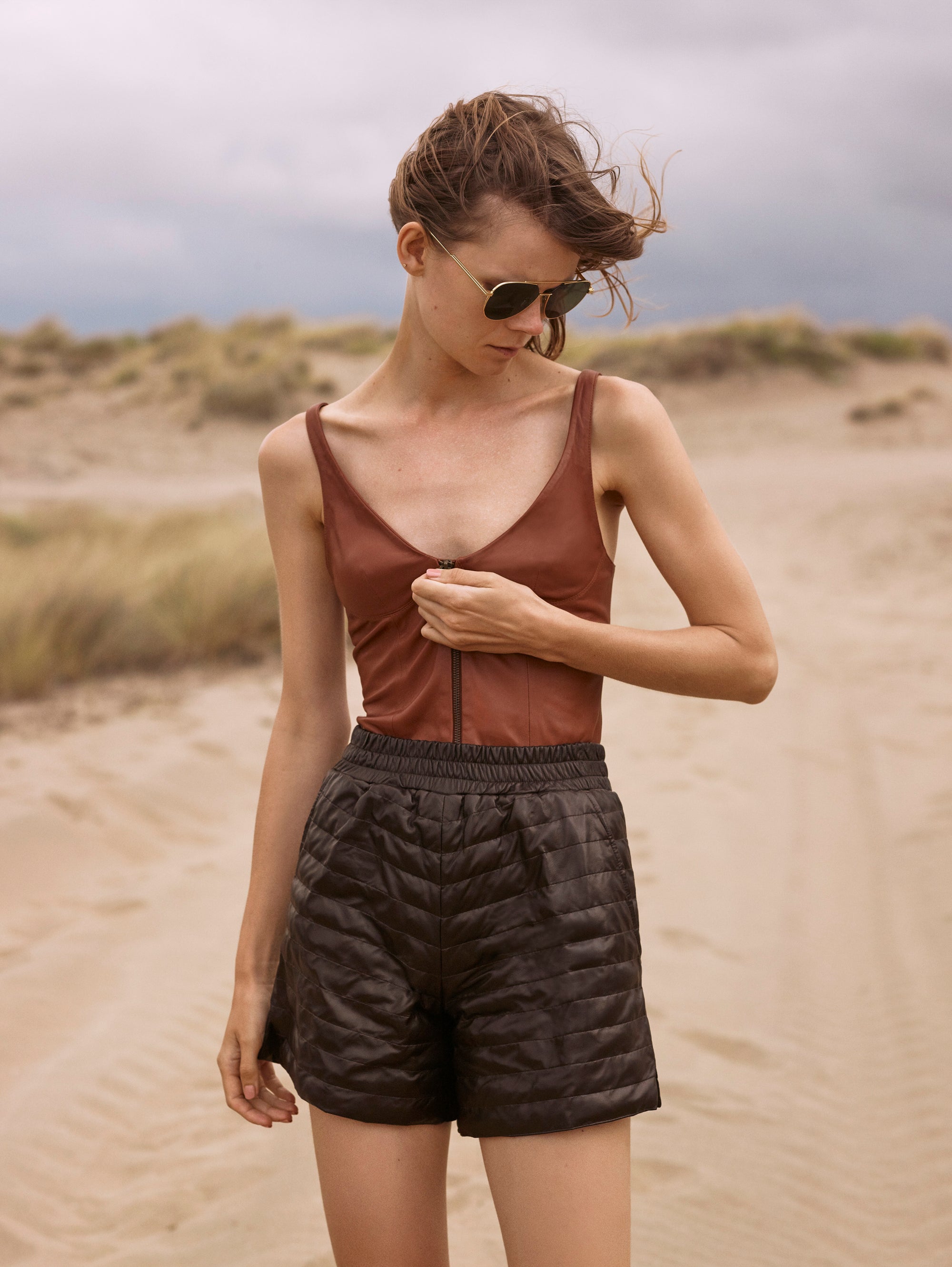 Zipped Leather Bodysuit