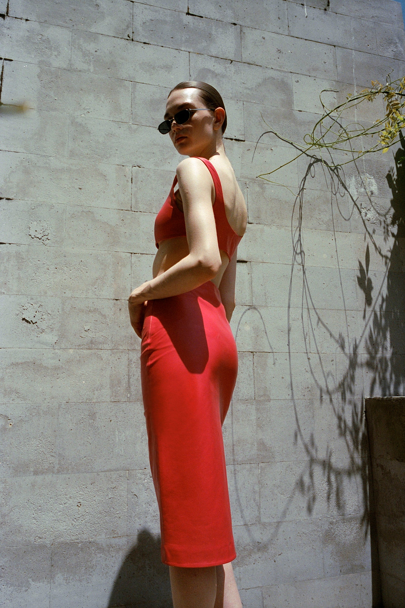 Midi Slit Leather Skirt