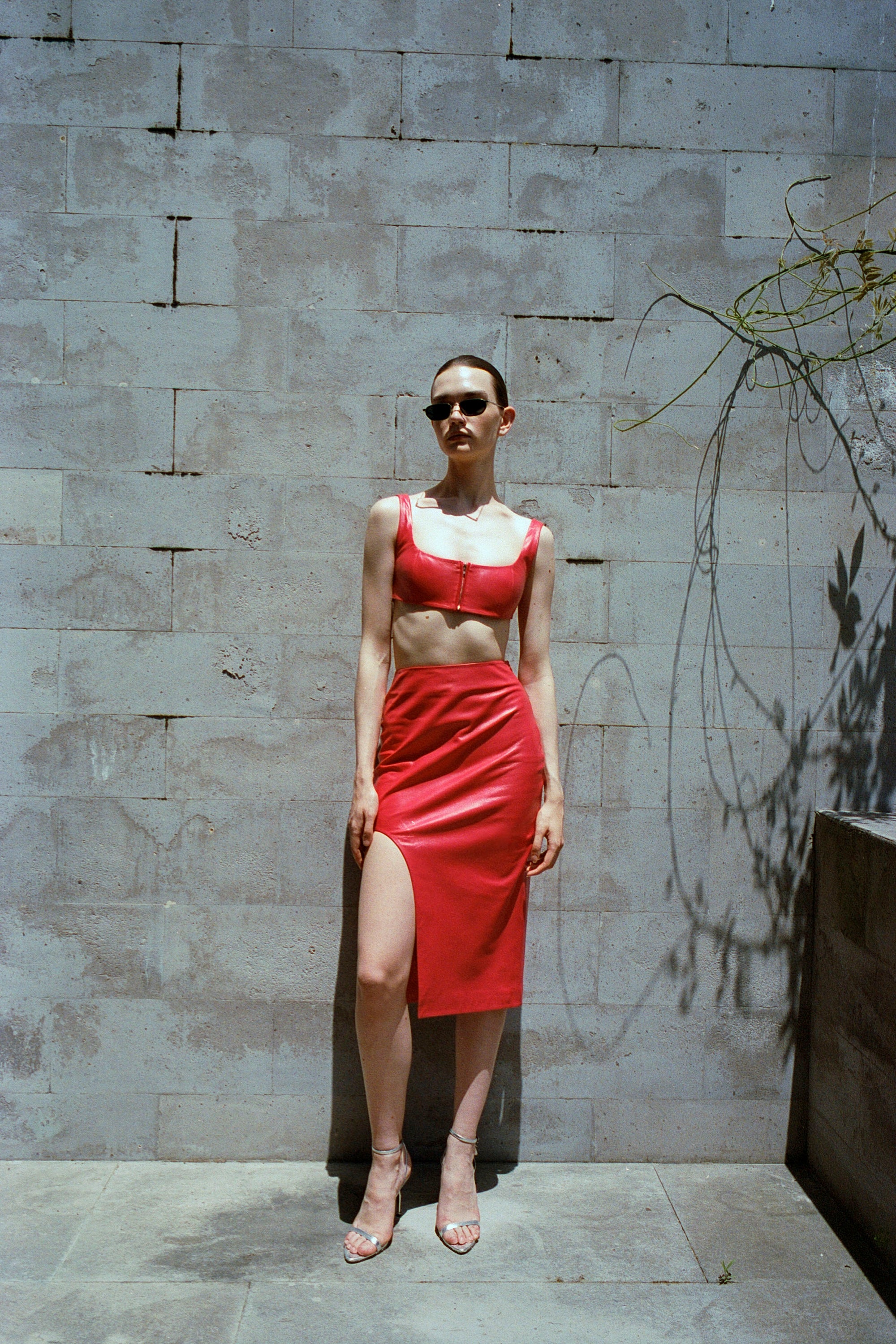 Midi Slit Leather Skirt