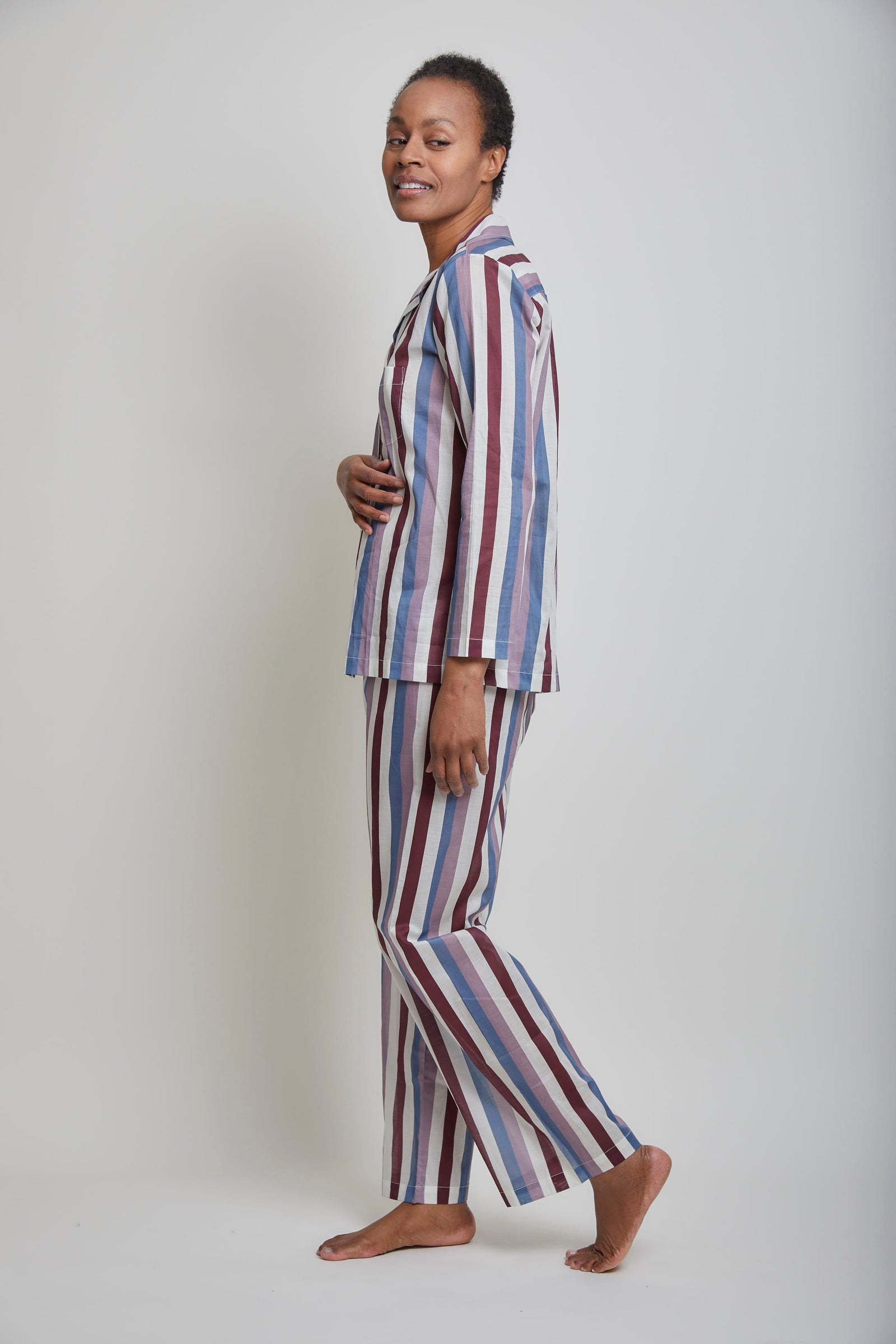 Cotton Sateen Multi Striped Long Sleeve Pajama Set