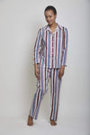 Cotton Sateen Multi Striped Long Sleeve Pajama Set
