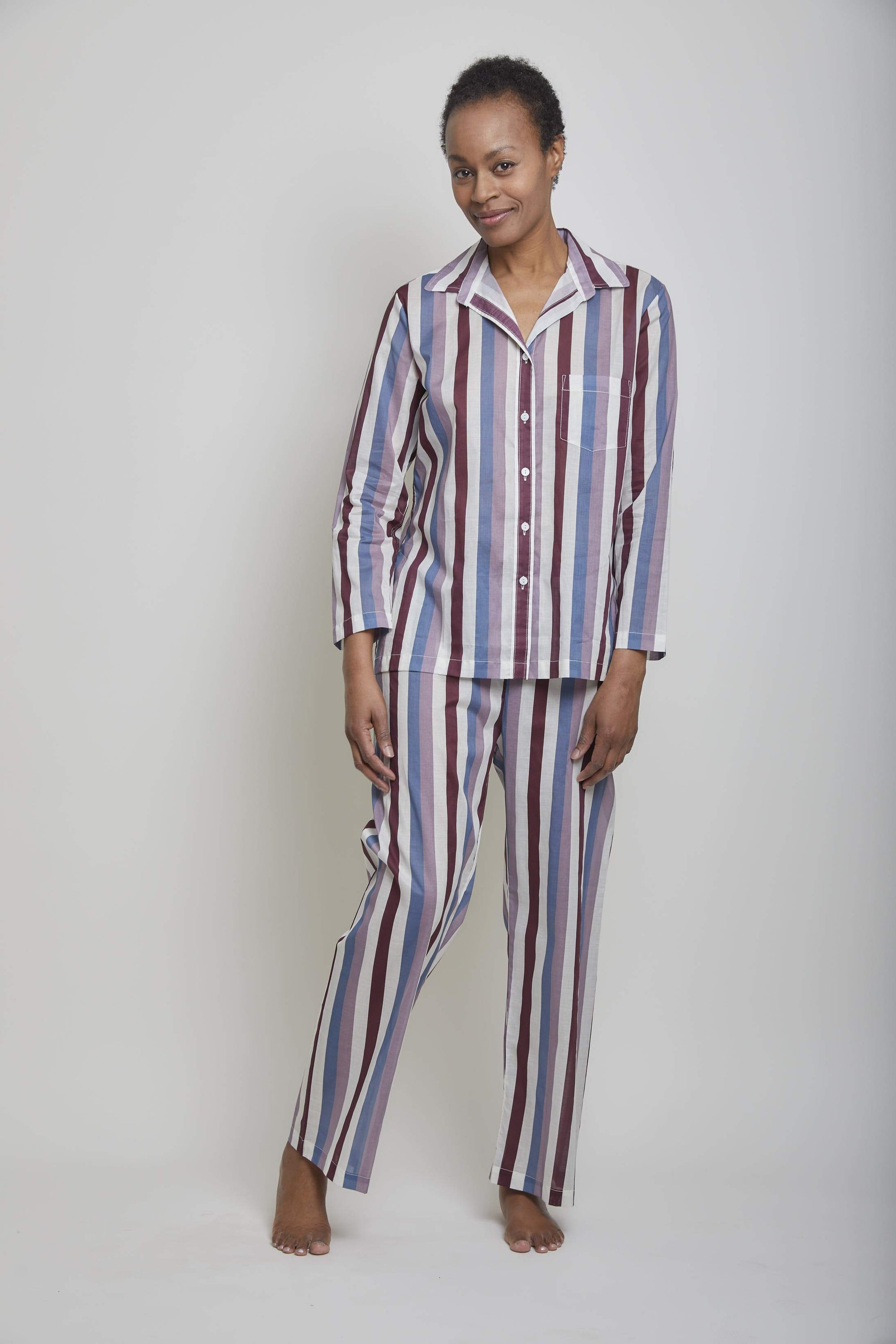 Cotton Sateen Multi Striped Long Sleeve Pajama Set