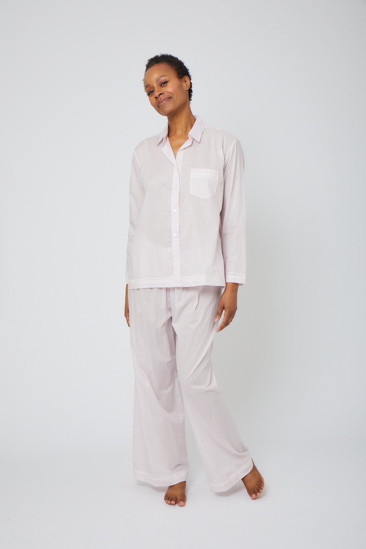 Cotton Pajama Set with Lace Detail