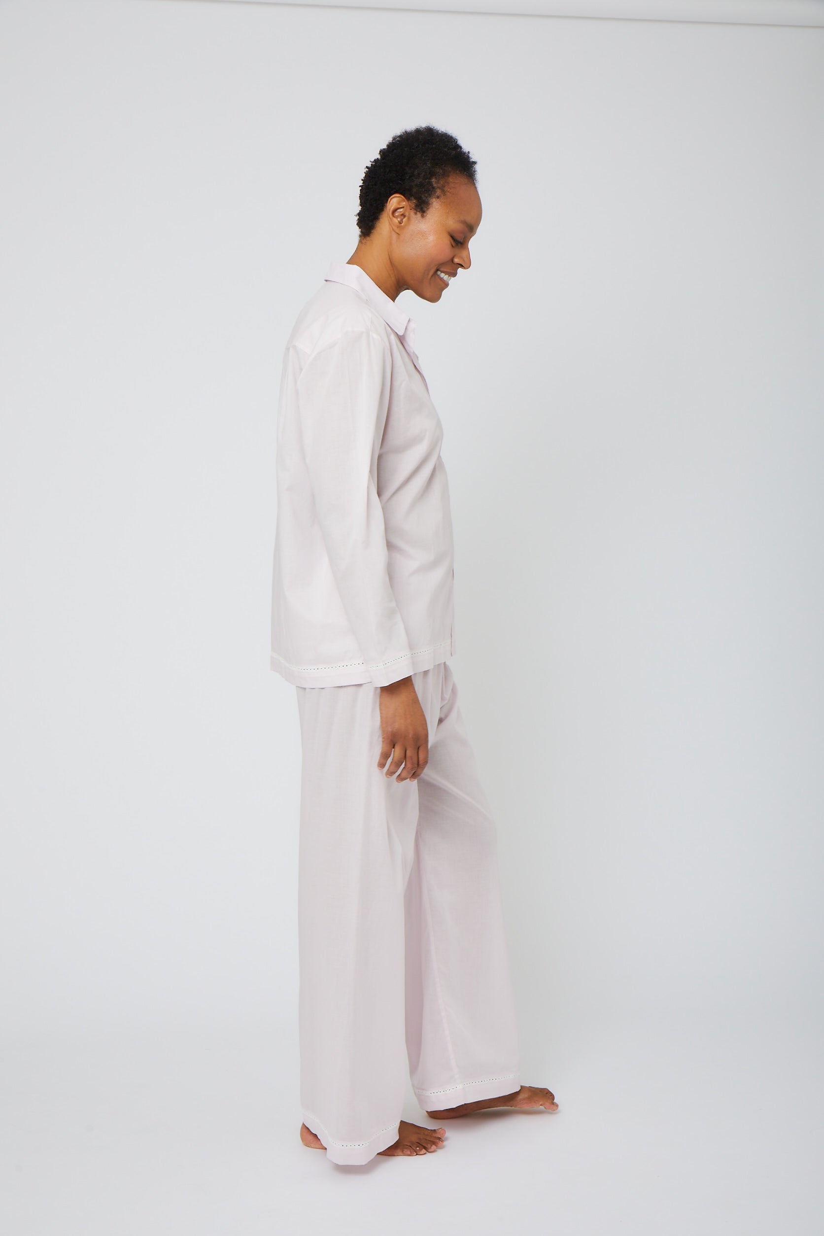 Cotton Pajama Set with Lace Detail