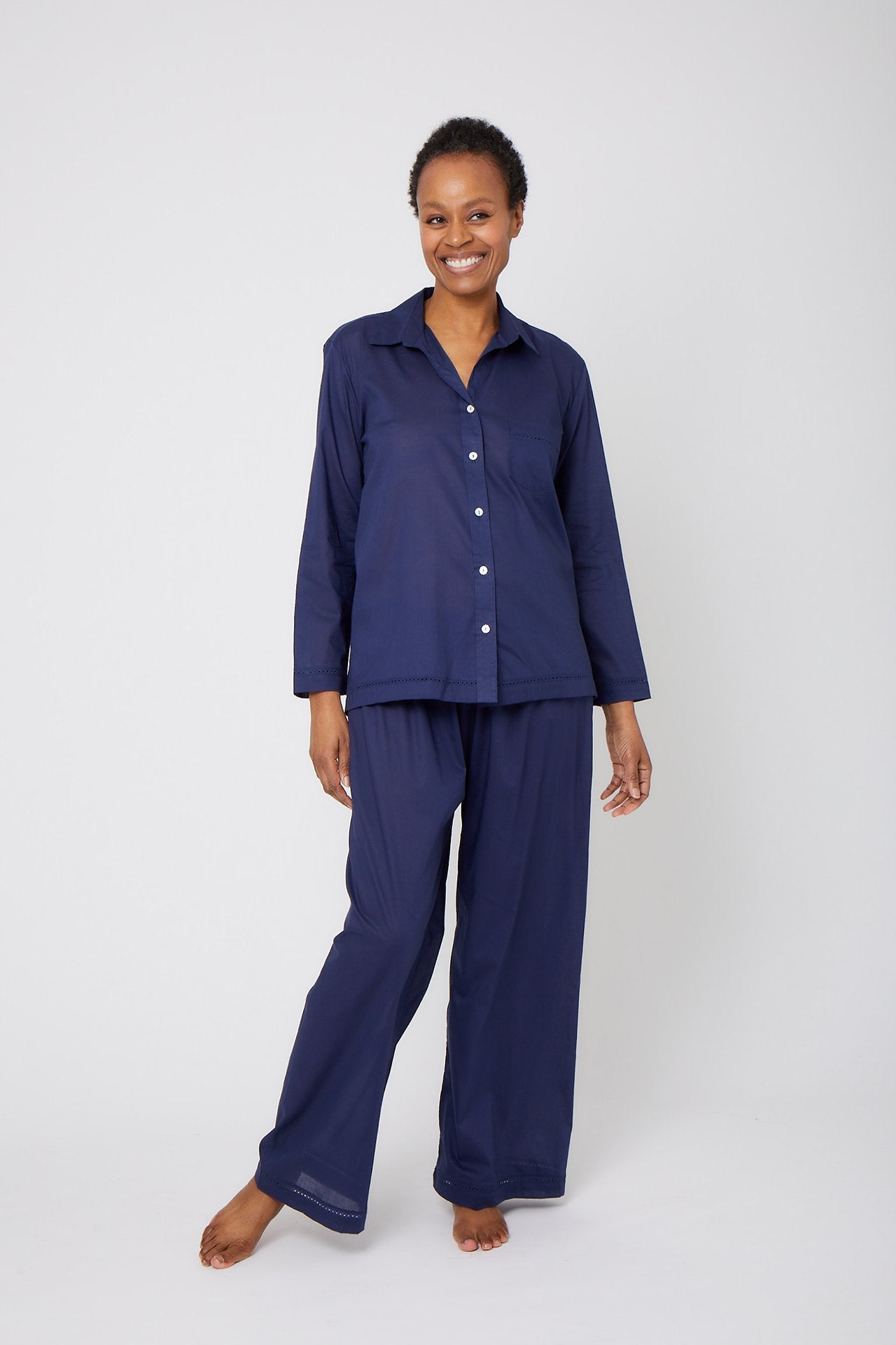 Cotton Pajama Set with Lace Detail