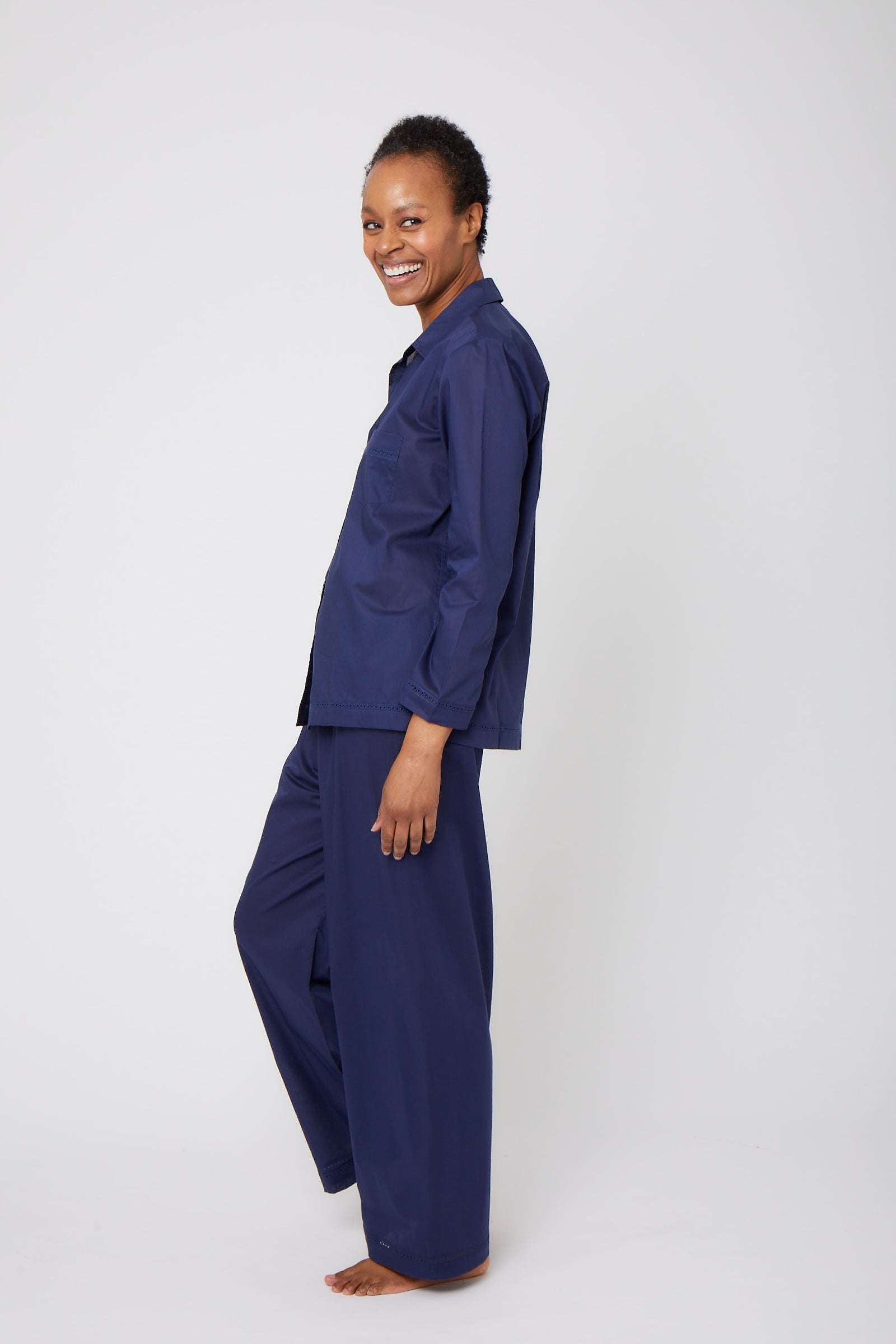 Cotton Pajama Set with Lace Detail