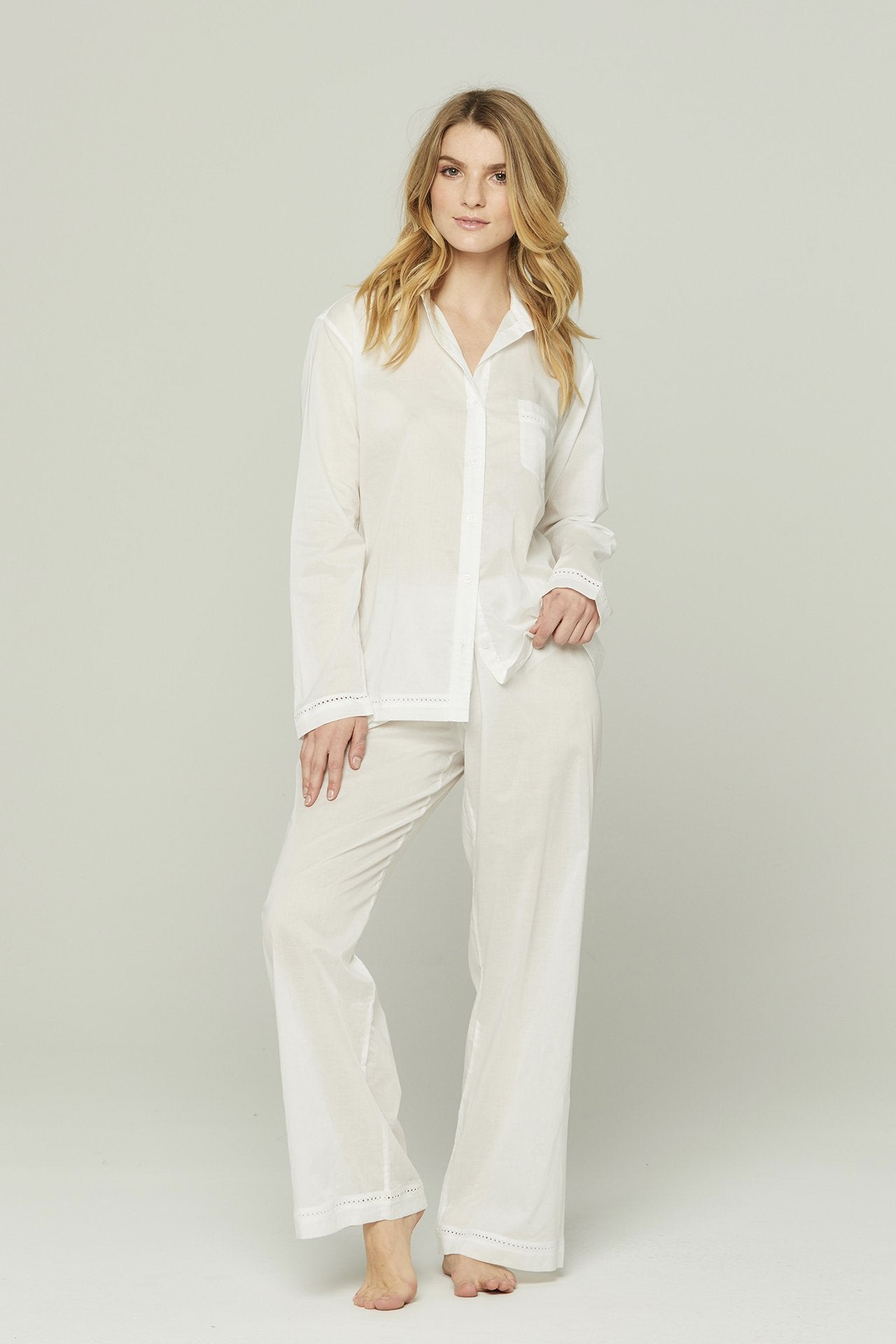 Cotton Pajama Set with Lace Detail