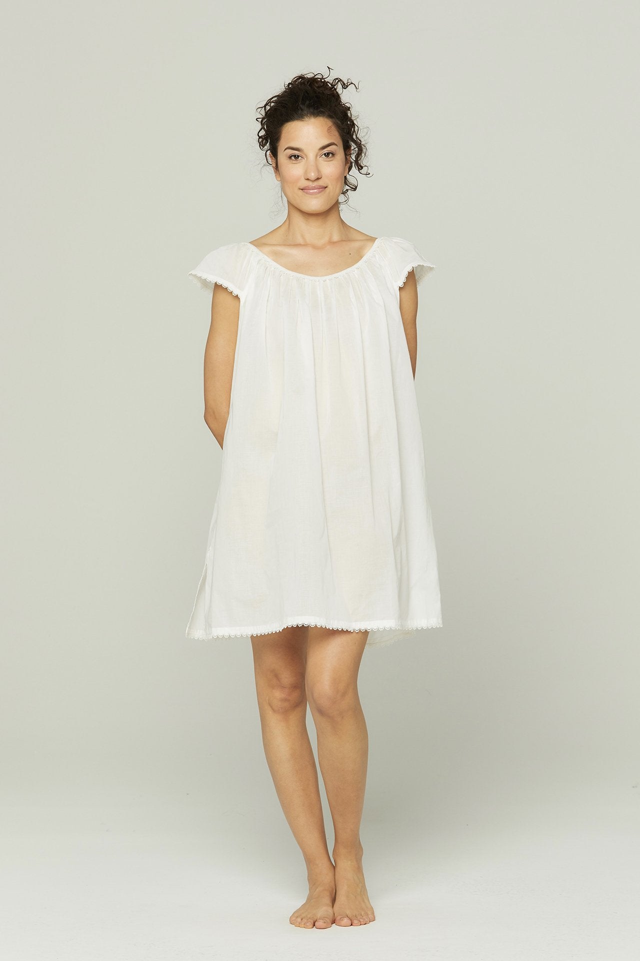 Knee Length Cap Sleeve Nightgown with Flower Trim