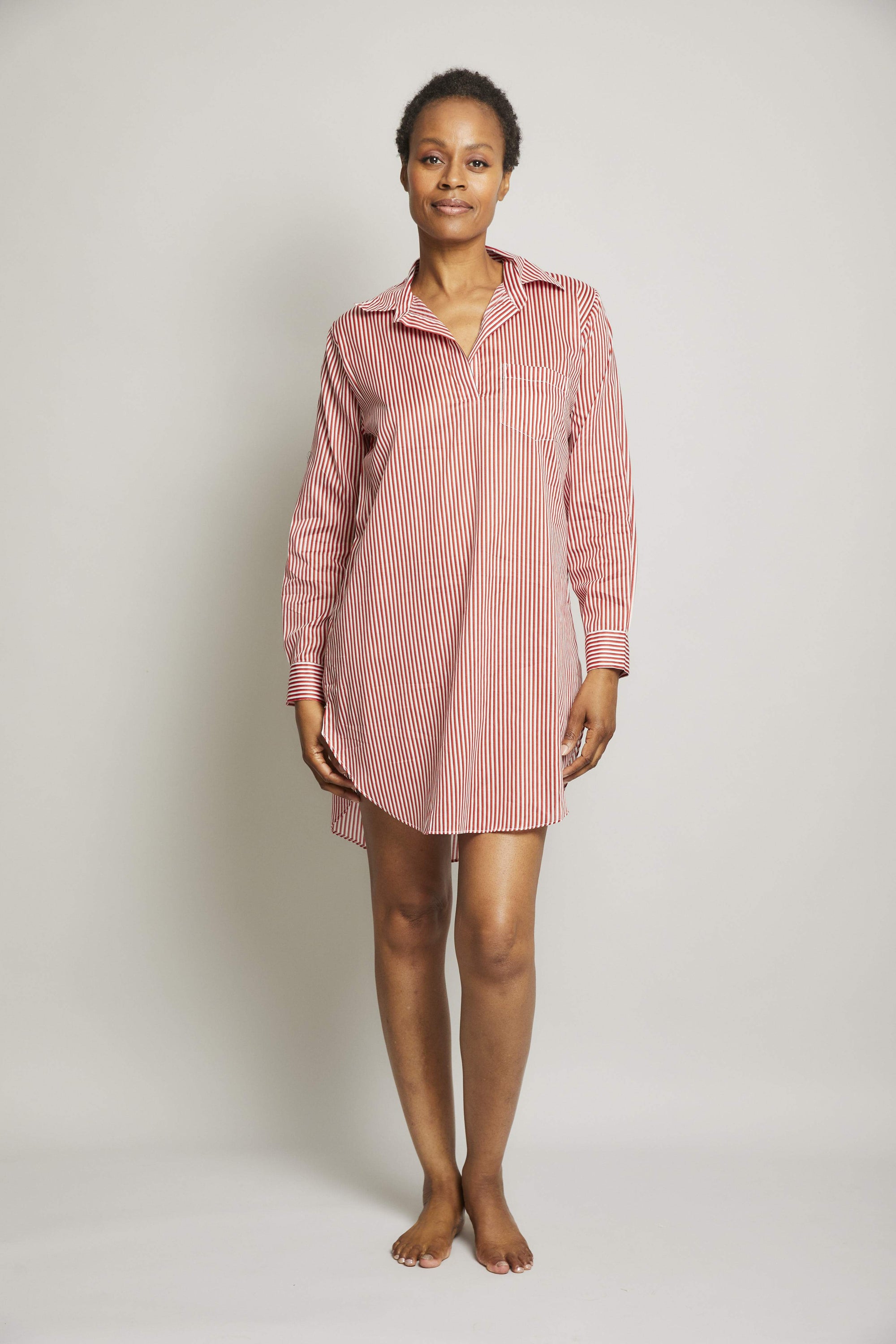 Striped Poet Sleep Shirt with Piping