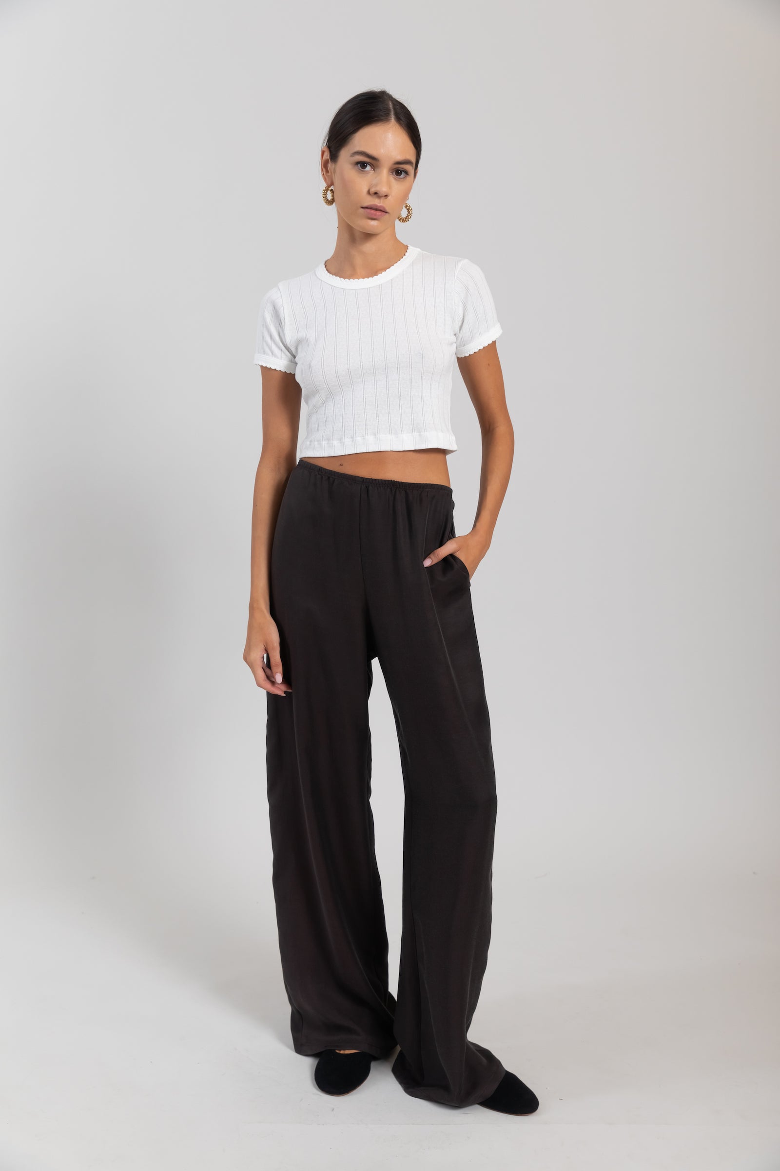 Pointelle Crop Slim Fit Tee
