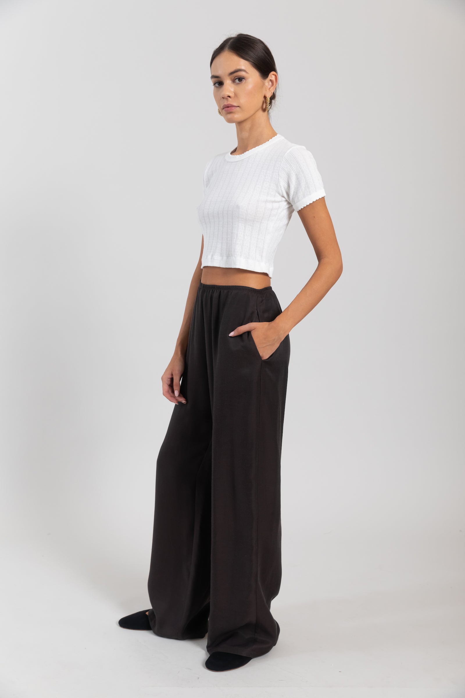 Pointelle Crop Slim Fit Tee