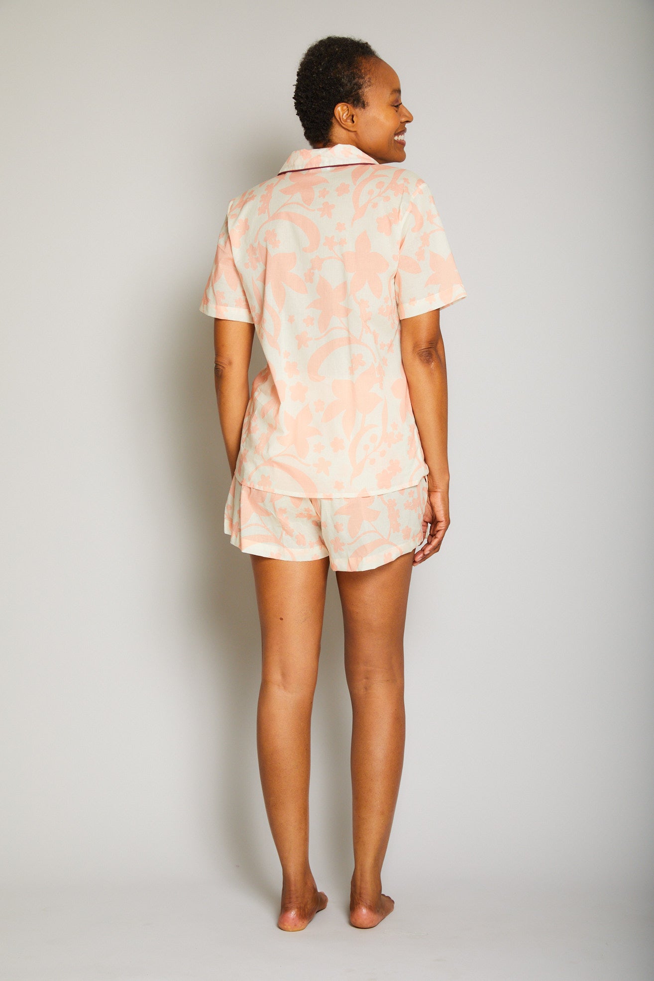 Hawaiian Short Sleeve Short Pajama Set w/ Piping