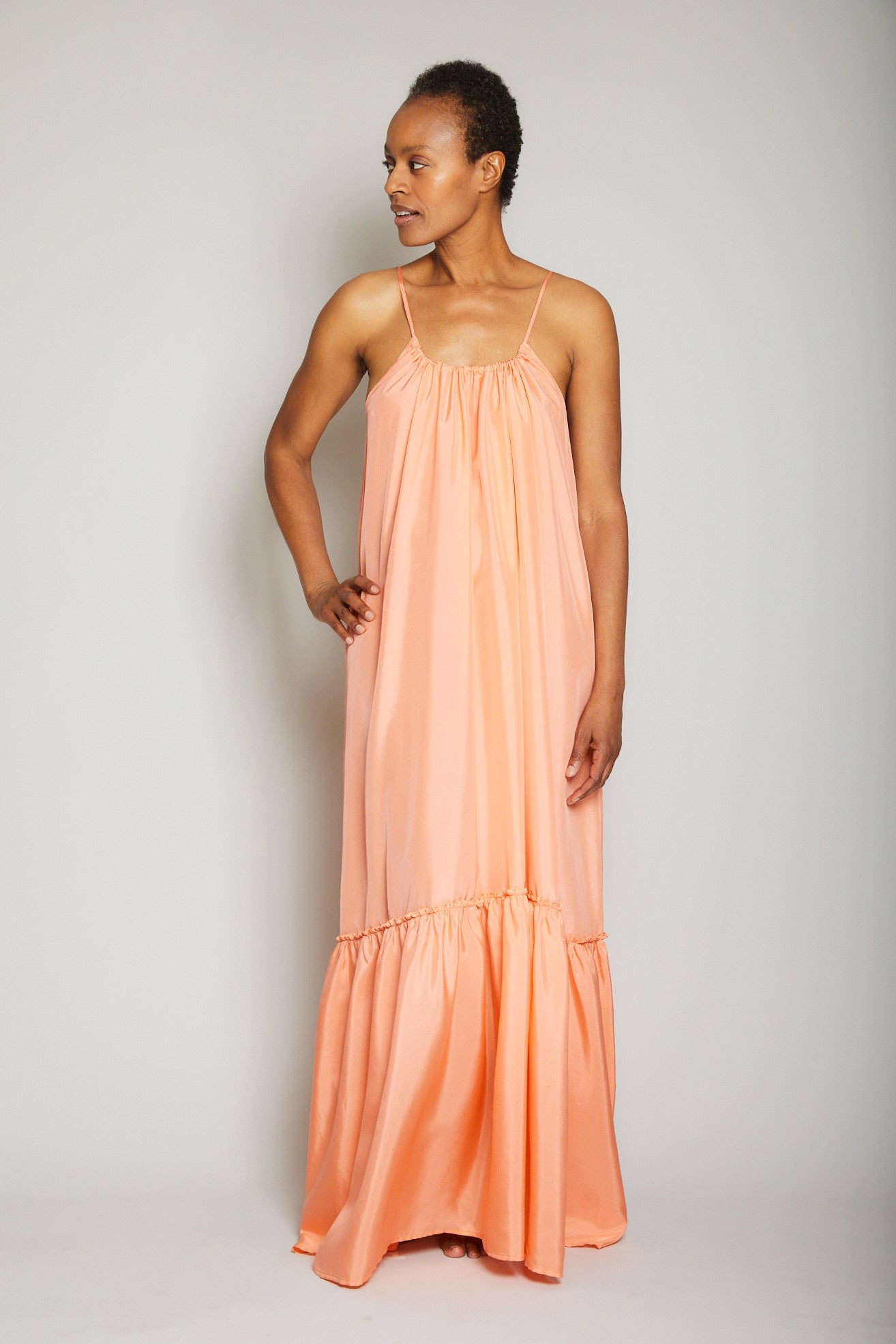 Low Black Silk Ruffle Dress