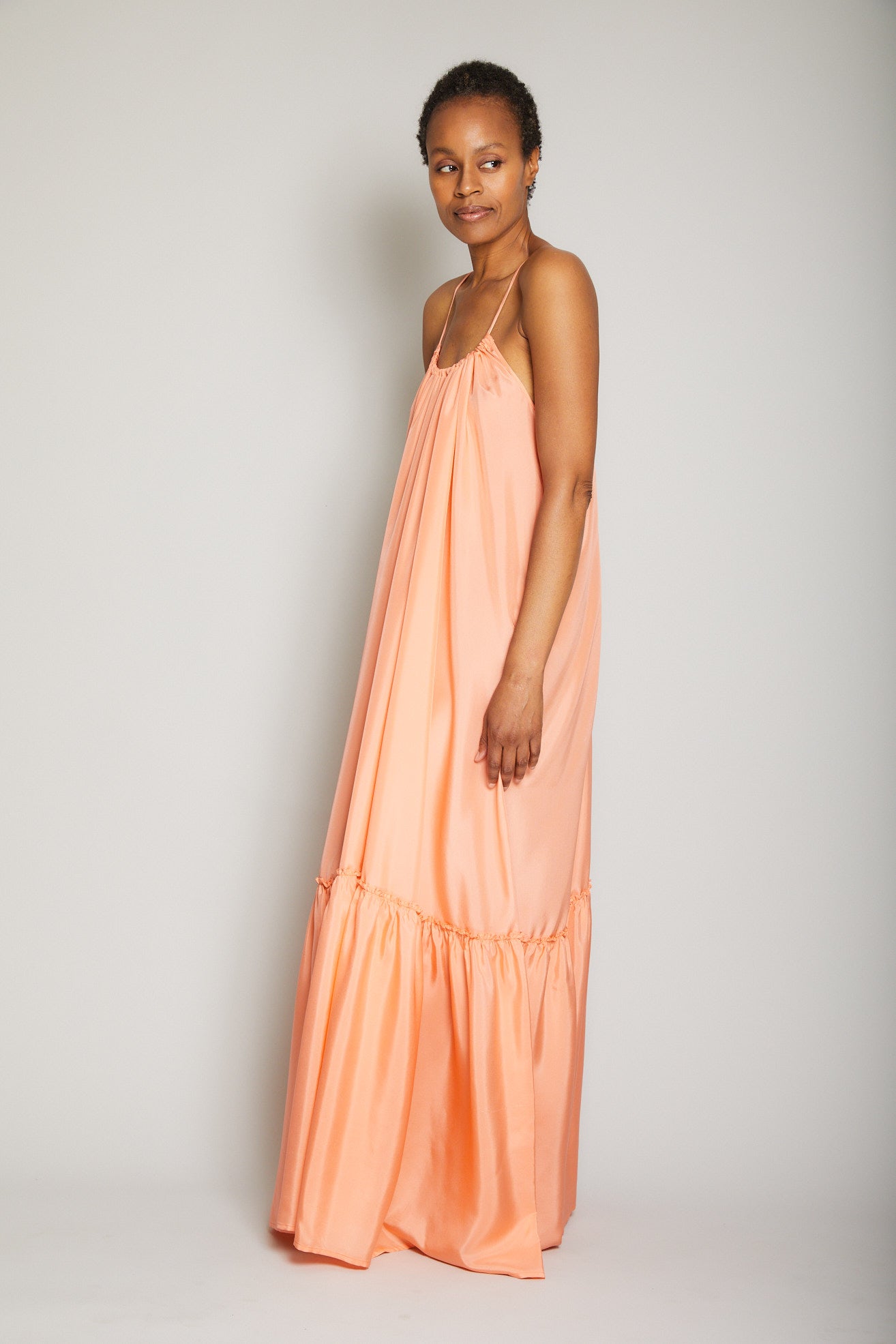 Low Black Silk Ruffle Dress