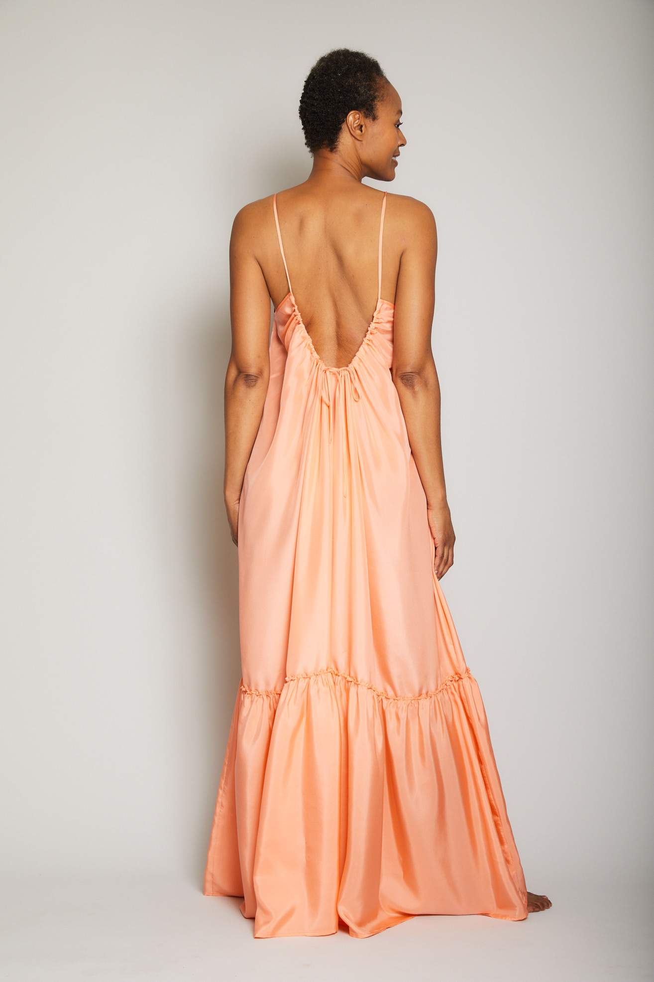 Low Black Silk Ruffle Dress