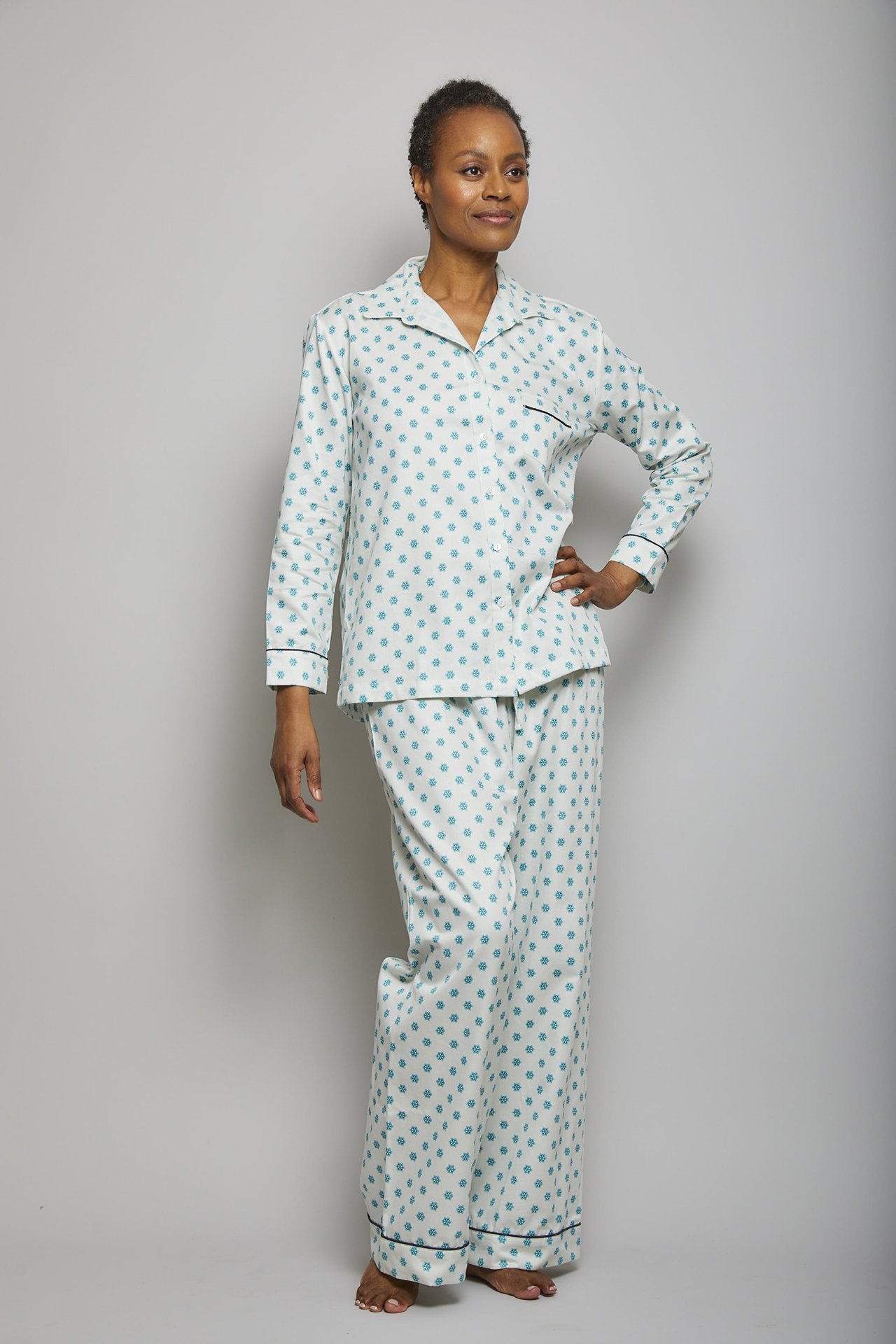 Cotton Sateen Snowflake Piped Pajama Set