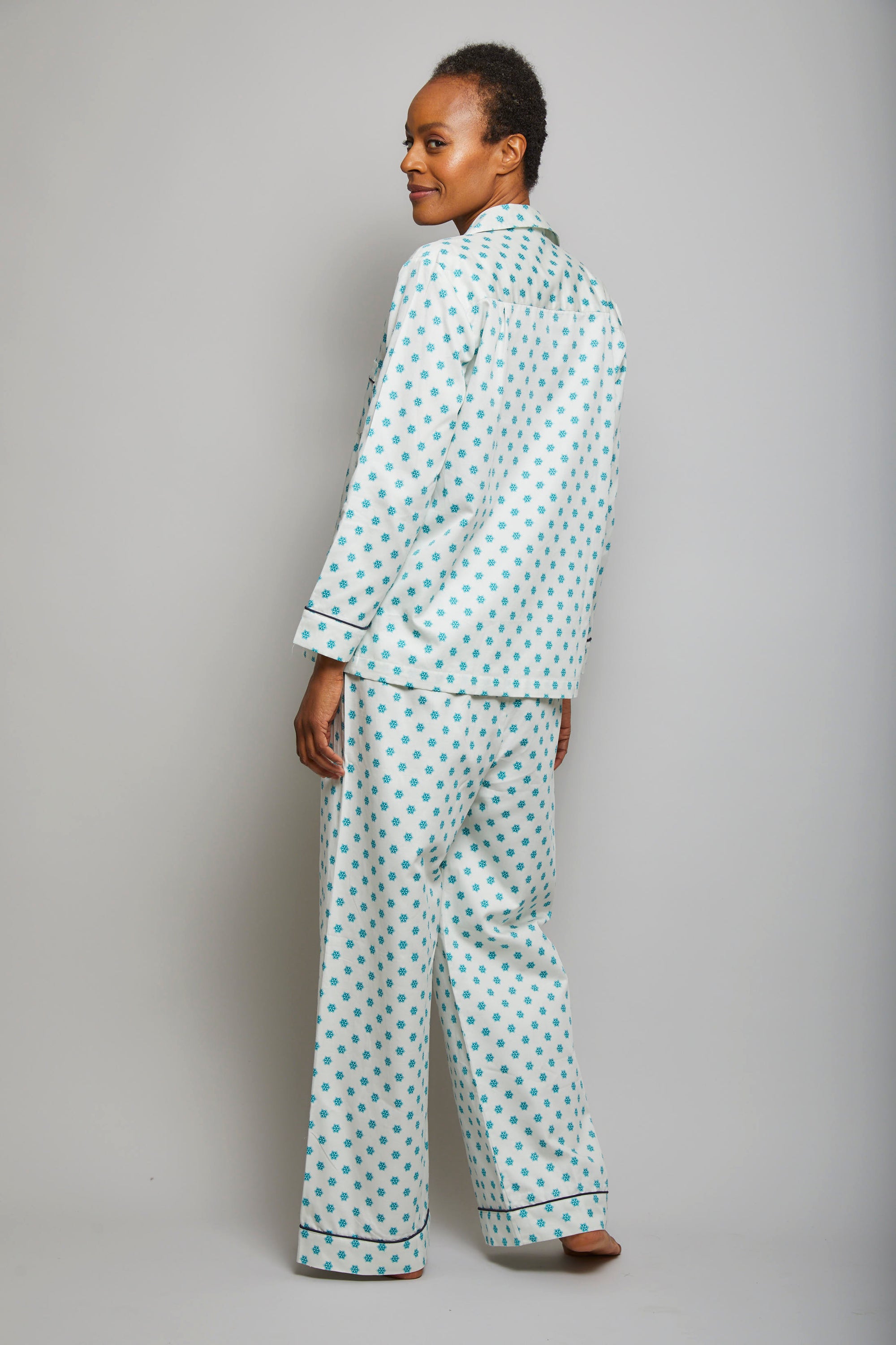 Cotton Sateen Snowflake Piped Pajama Set