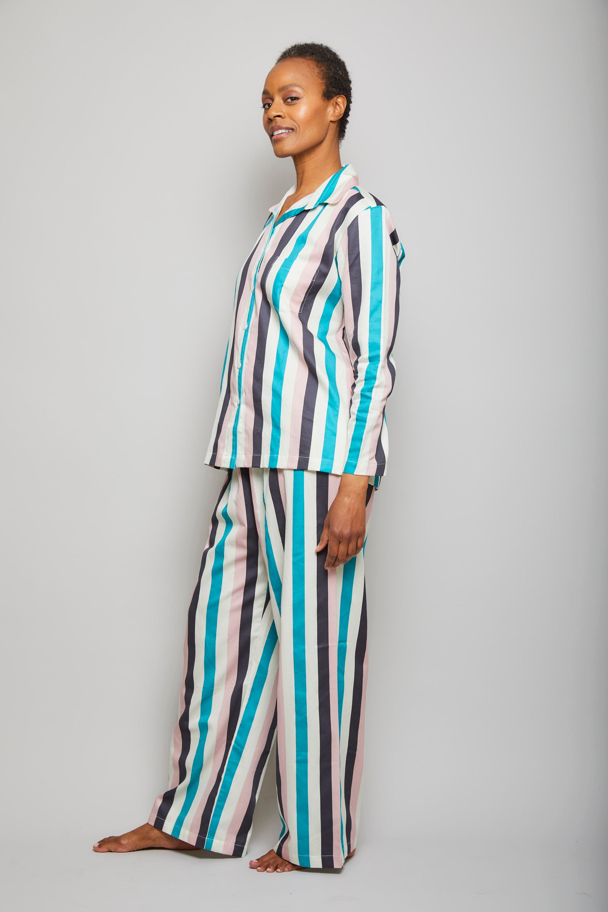 Cotton Sateen Multi Stripe Pajama Set