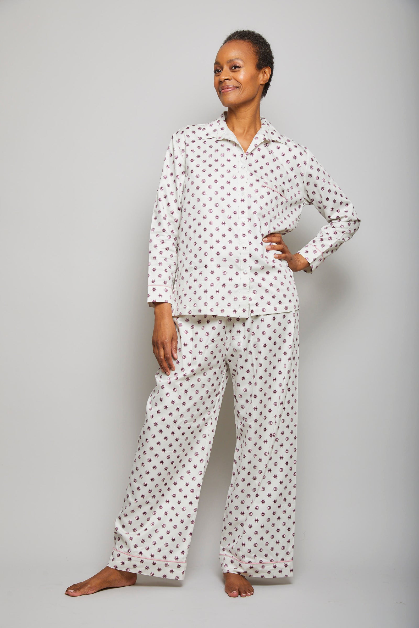 Cotton Sateen Snowflake Piped Pajama Set