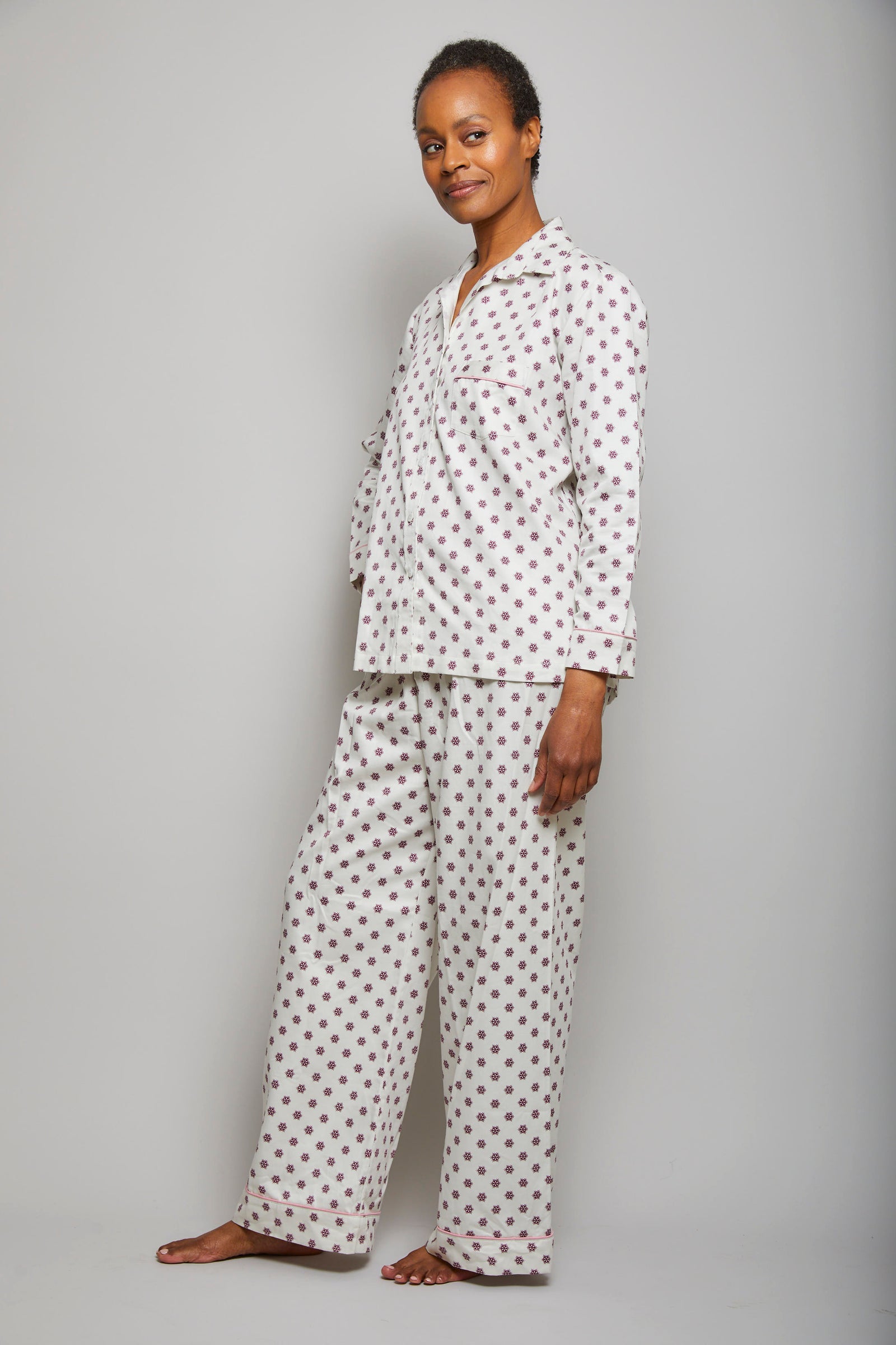 Cotton Sateen Snowflake Piped Pajama Set